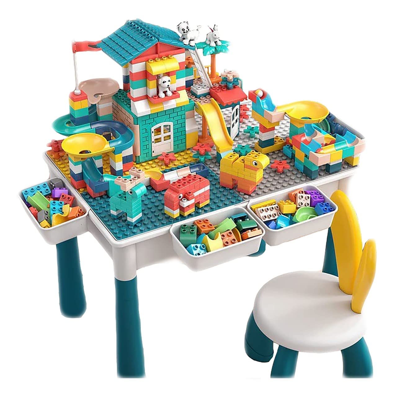 Dreamons link Kids Multi-Functional Educational Block Table and 1 Chair Set – Kids Multi Activity Building Block Table with Storage; kids study table and chair