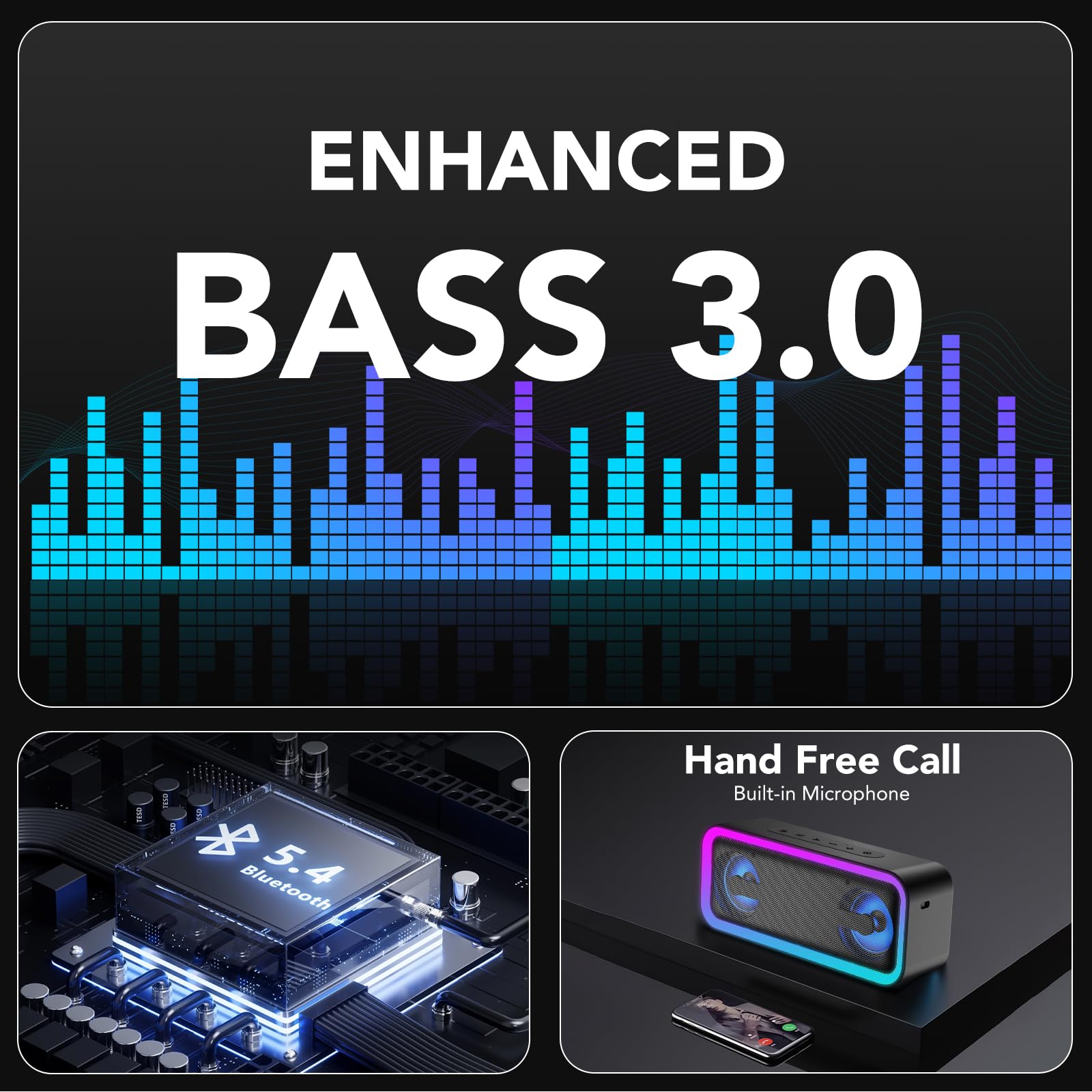 IKT Bluetooth Speaker, 40W Loud Stereo Sound Portable Speaker, 30Hrs Playtime, Speakers Wireless Bluetooth 5.4, Deep Bass, TWS Pairing, IPX7 Waterproof, 7 RGB lights, Speakers for Home/Party/Outdoor - 3