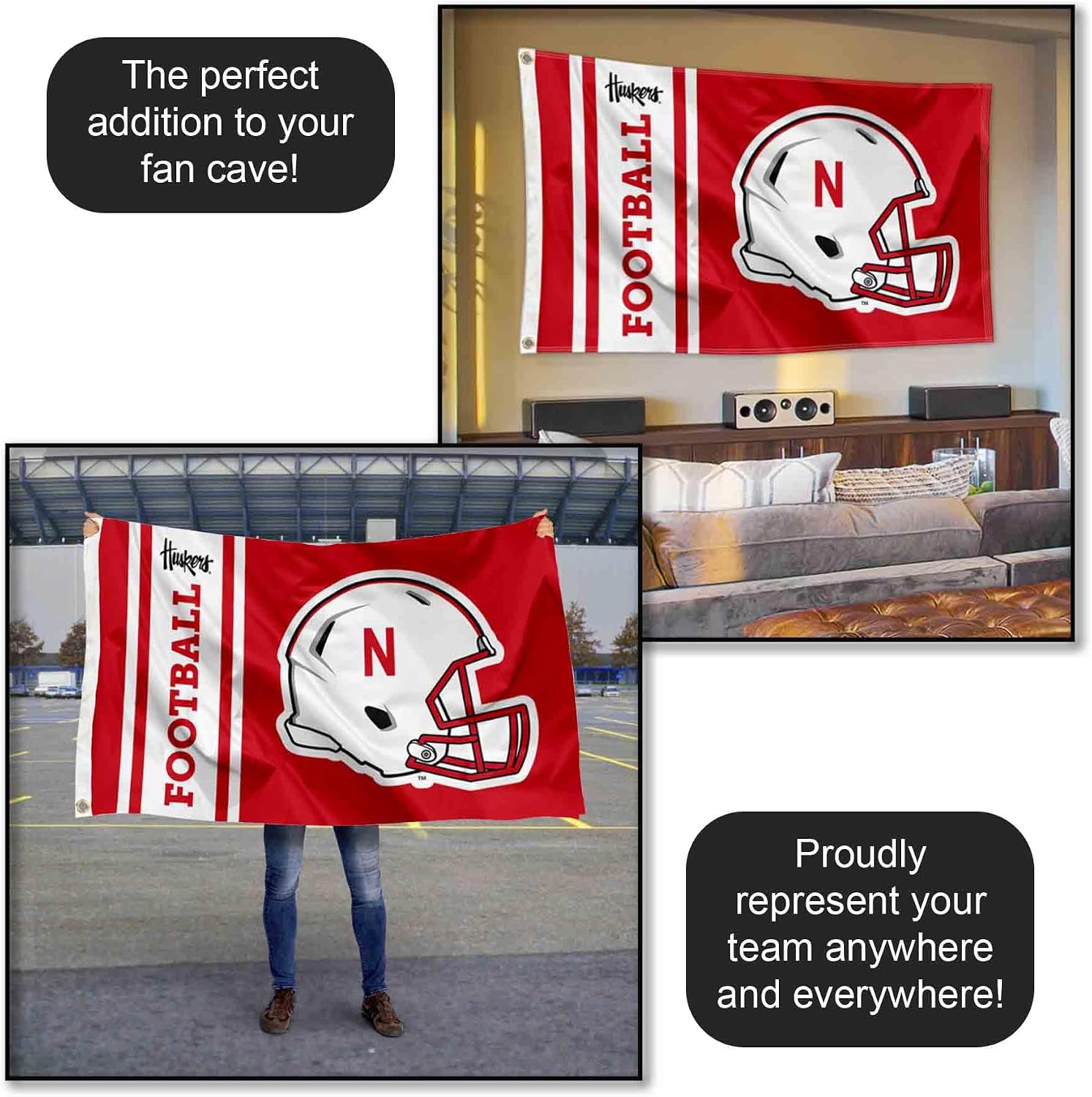 Nebraska Cornhuskers Football 3x5 Grommet Flag