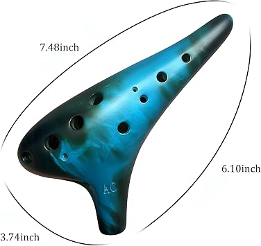 Forest Whisper Strawfire12 hole ocarina instrument, matte blue with alto C ceramic ocarina songbook strap