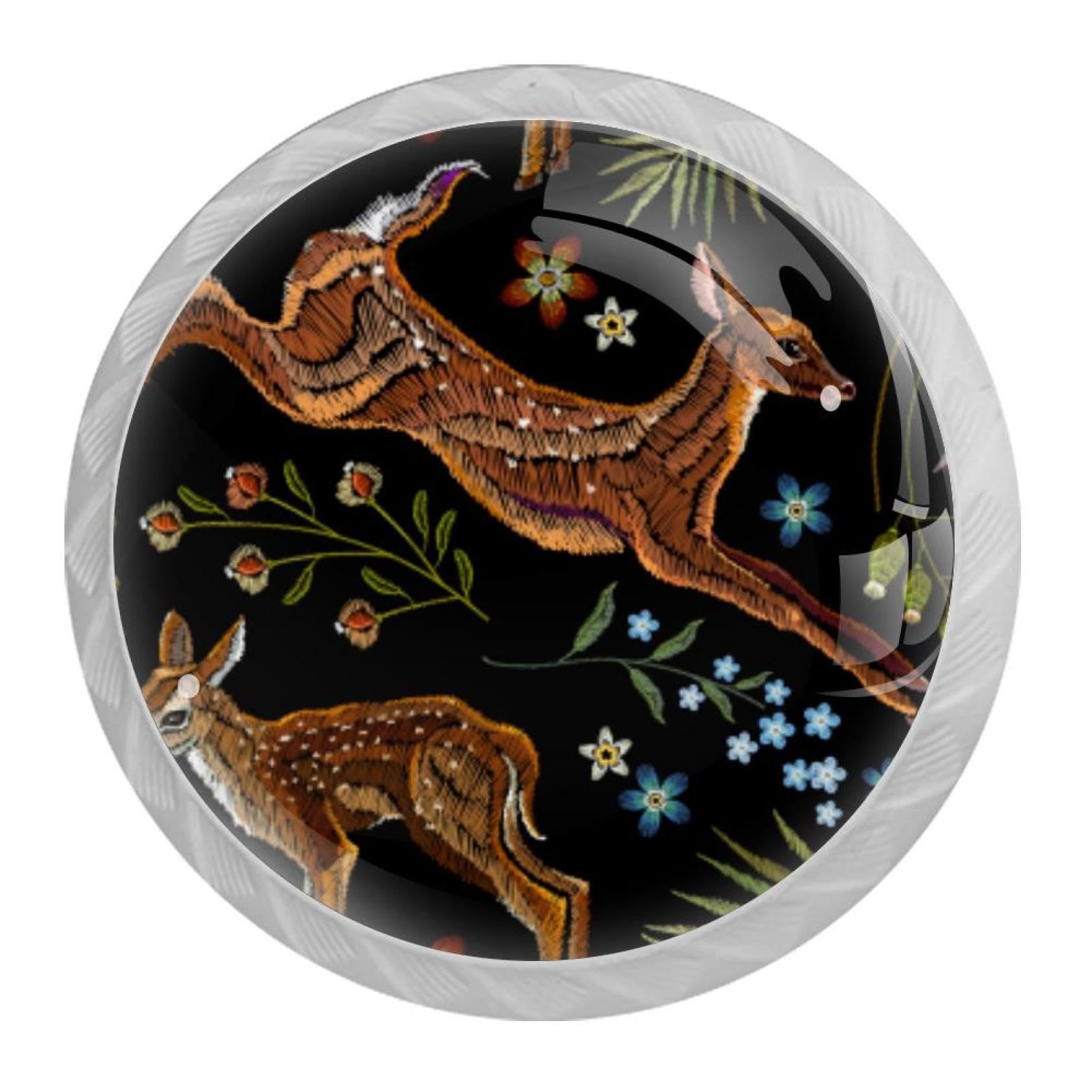 Tqmspg Multi09 4 Pieces Drawer Pulls Deer Animal Door Knobs Dresser Handles For Kitchen Wardrobe Cupboard Hardware Furniture