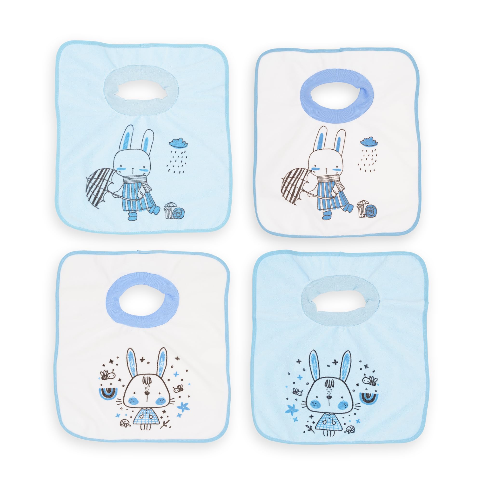 Ti TIN Pack de 4 Baberos Impermeables con Cuello Elástico - Extra Suaves y Absorbentes - Baberos con Forro Impermeable - Fácil de Lavar y Apto para Secadora - Para Bebés +12 Meses y Guardería