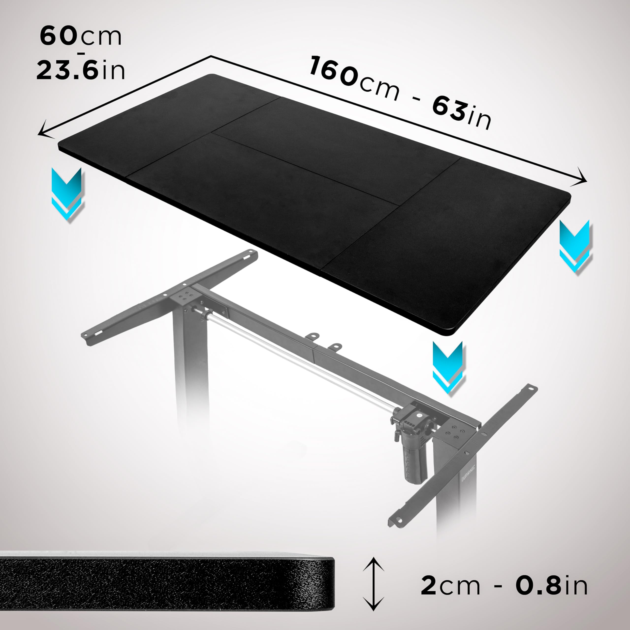 Duronic TT160 BK Tablero de Escritorio sin Patas, 160 x 60 cm, Color Negro | Tablero de Mesa para Escritorio, Grosor 1,9 cm, para Casa, Home Office u Oficina, para Puesto de Trabajo Regulable