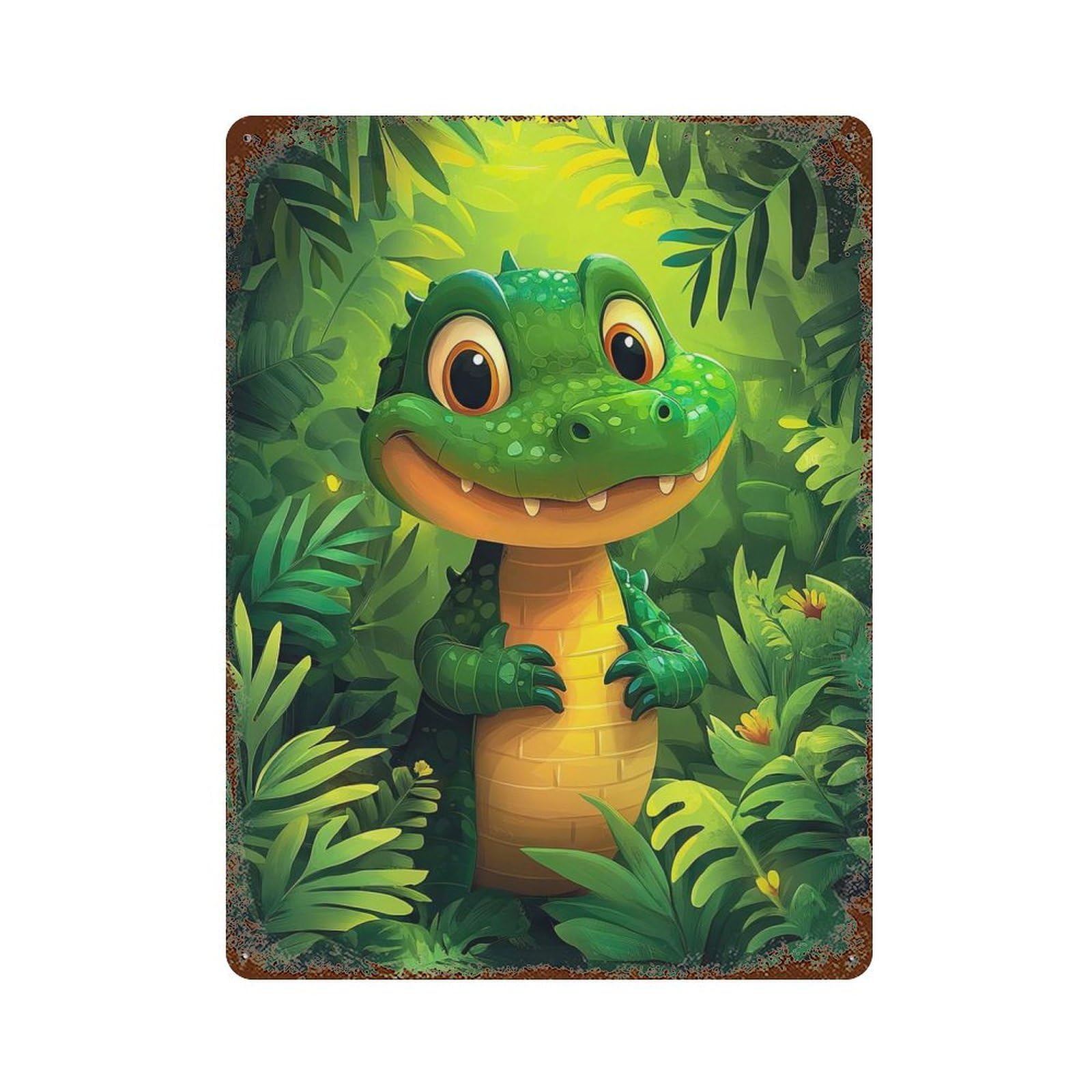 Cute Little Alligator Aged Metal Wall Plaque 15.7"x11.8", for Office, Studio And Wall Decor, Novelty Wall Decor