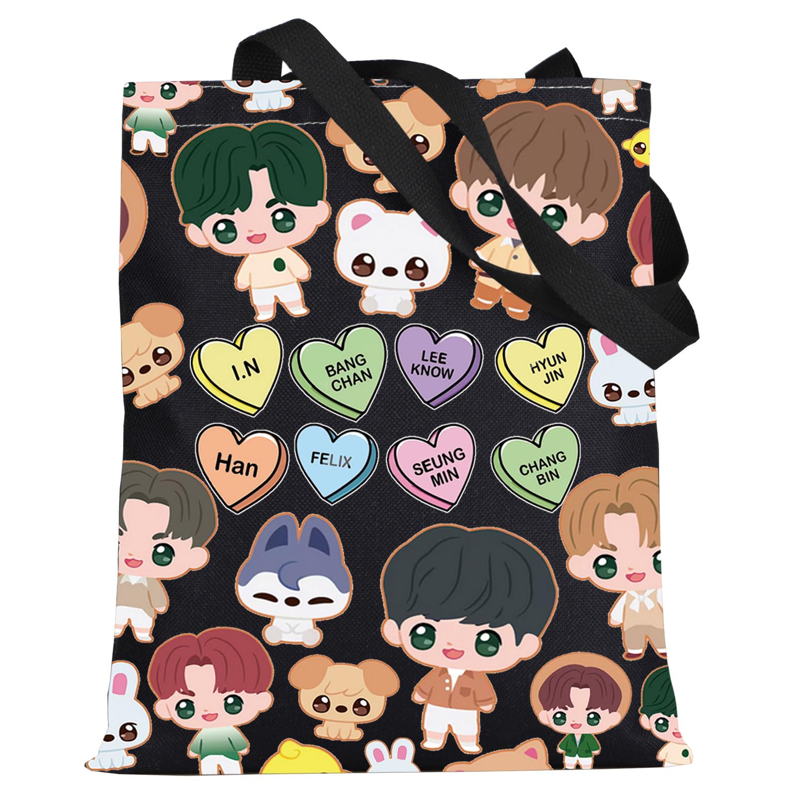 LEVLOSKZ Cosmetic Makeup Bag SKZ K-POP Fans Gift K-POP Cartoon Member Makeup Zipper Pouch Bag, SKZ Black Tote, Cosmetic Bag