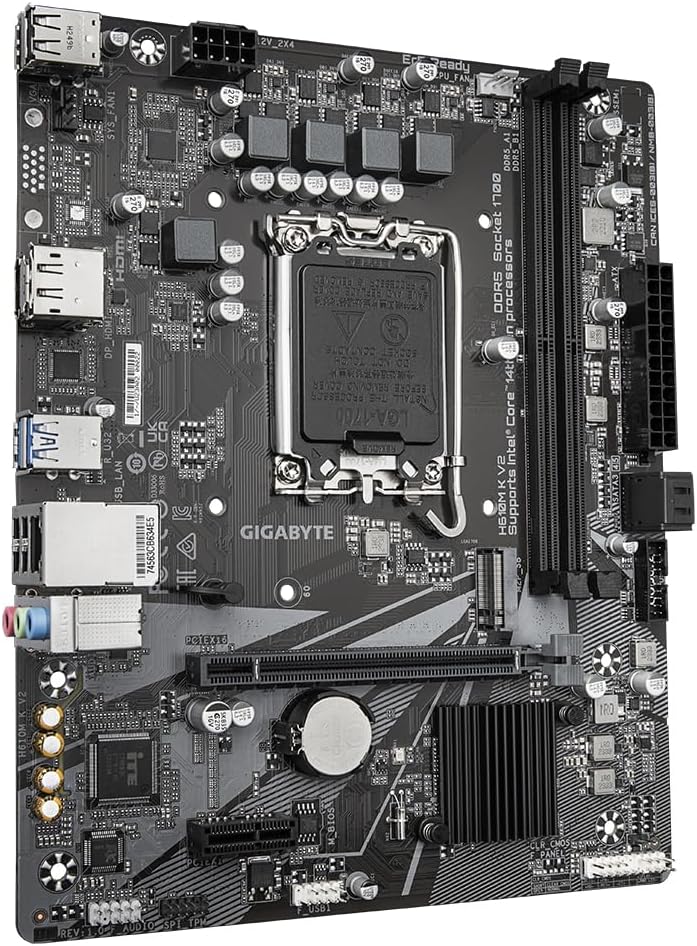 GIGABYTE H610M K V2 Motherboard - Intel Core 14th CPUs, up to 5600MHz DDR5, 1xPCIe 3.0 M.2, 1GbE LAN, USB 3.2 Gen 1