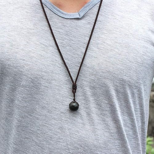 Miniatura 9 de Obsidian Necklace, Rainbow Obsidian Necklace Men Women Couple Black Pendant Necklaces Real Raw Natural Stone Talisman Obsidiana Negra Original