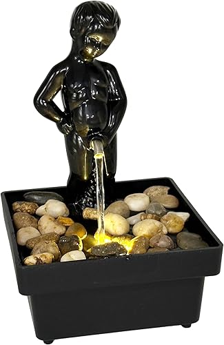 Island Dogs Peeing Boy - Fuente LED – Accesorio de escritorio novedoso con piedras decorativas – Decoración divertida y peculiar para el hogar y la