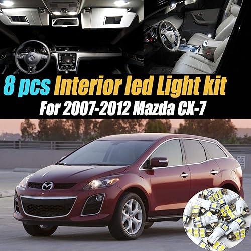 Paquete de 8 bombillas LED para interior de automóvil, color blanco superblanco, 6000 K, compatible con Mazda CX-7 2007-2012