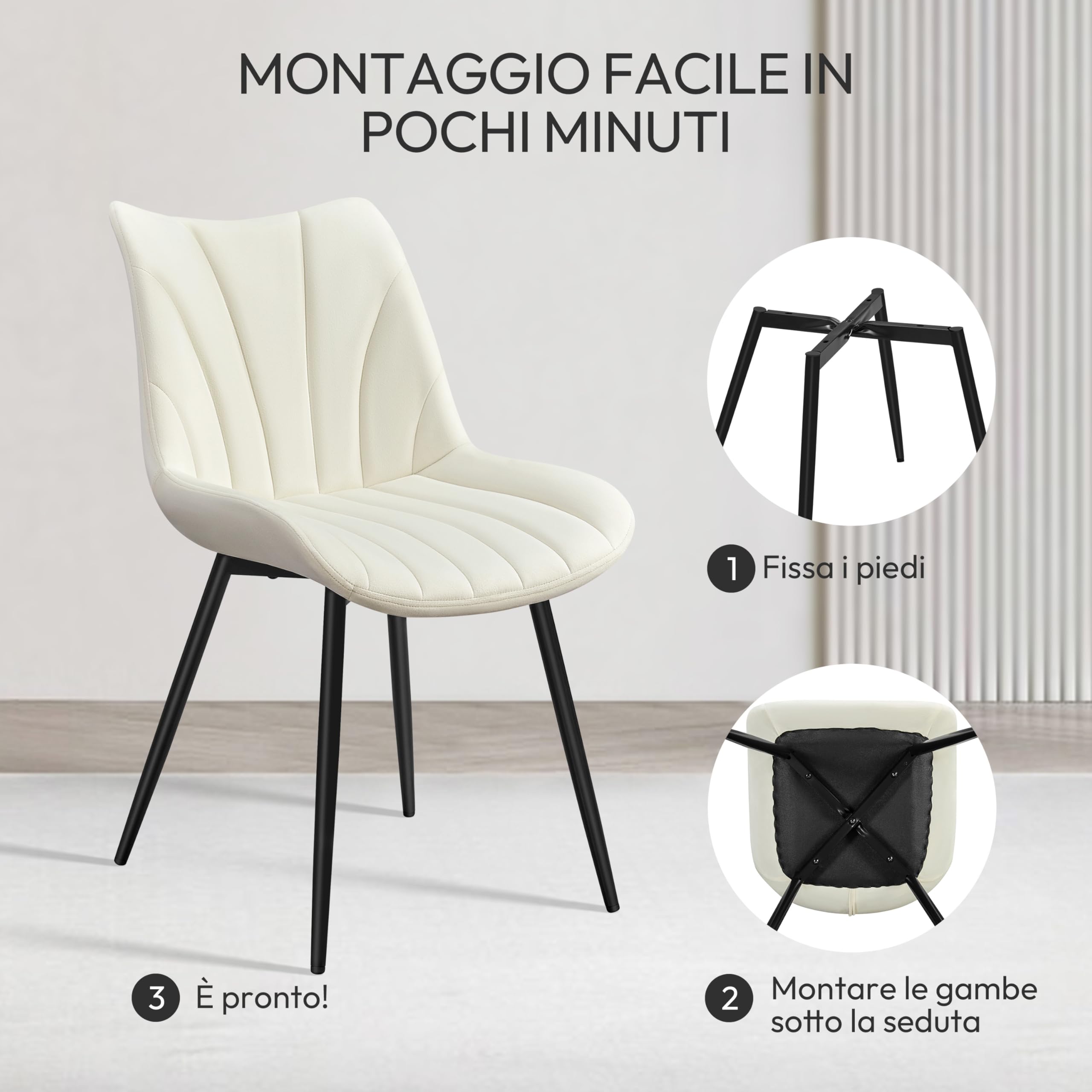Yaheetech Set di 4 Sedie da Pranzo Moderne in Velluto Sedie Imbottite con Schienale e Gambe in Metallo Senza Braccioli per Cucina Sala da Pranzo e Soggiorno (Beige)
