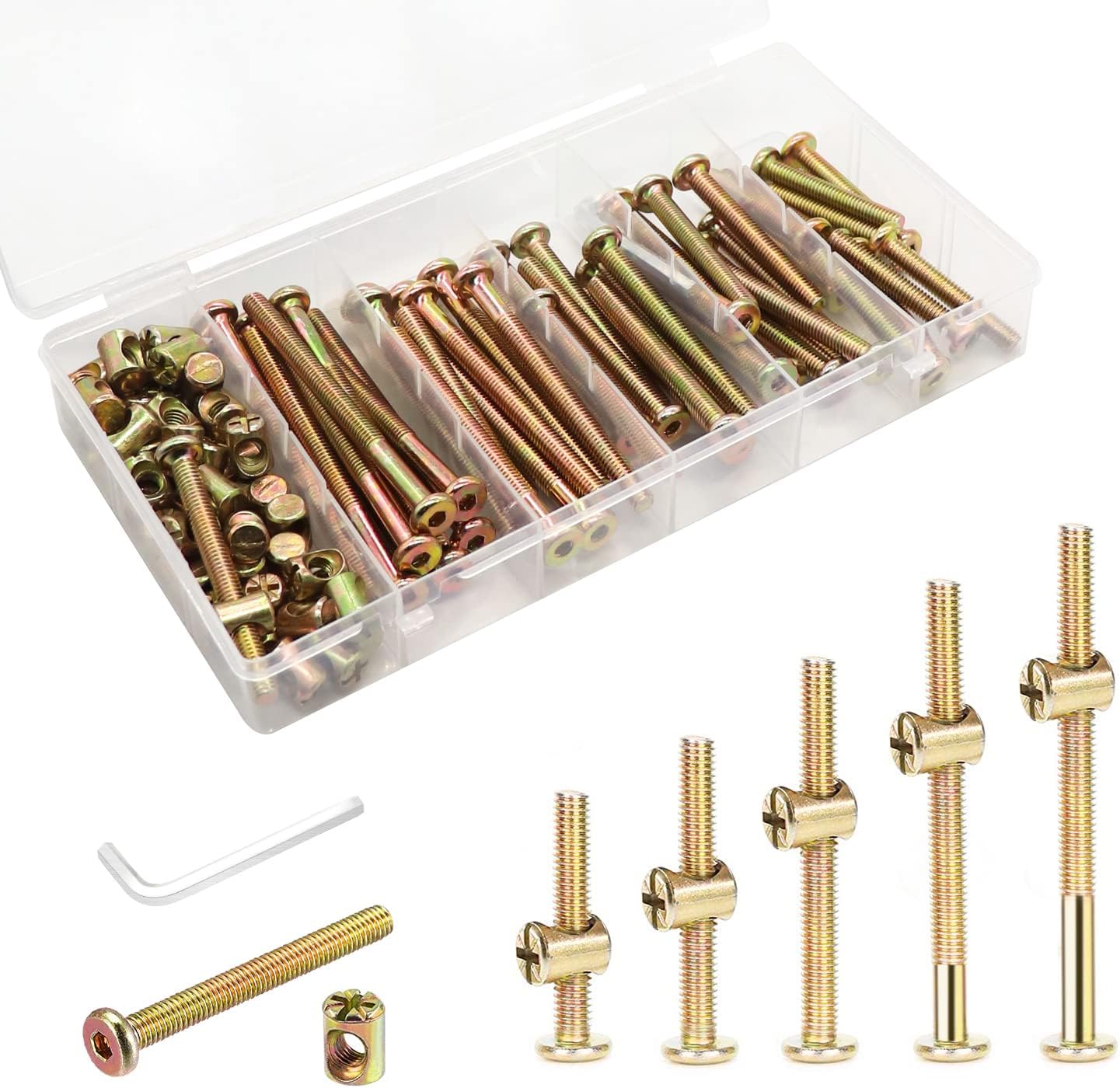 Crib Screws Hardware Replacement Kit - 24 Set Baby Bed Frame Bolts &Barrel Nuts Set, M6x40mm/ 50mm/ 60mm/ 70mm/ 80mm Hex Drive Socket Cap Screws Barrel Nuts