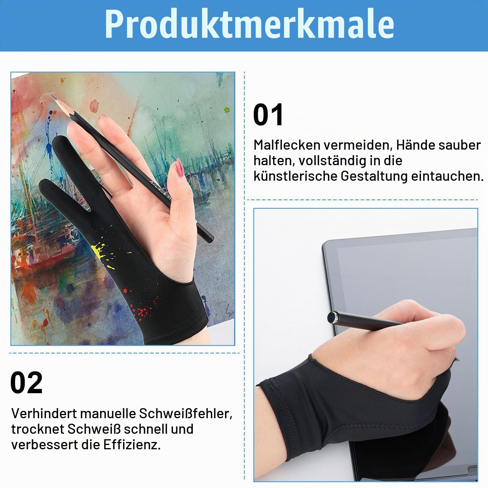 Zeichenhandschuh Tablet, 2er-Pack Drawing Glove, Elastische Tablet Handschuh für Digitale Künstler, für Touchscreens und Zeichnen auf Monitoren Küche, Haushalt & Wohnen