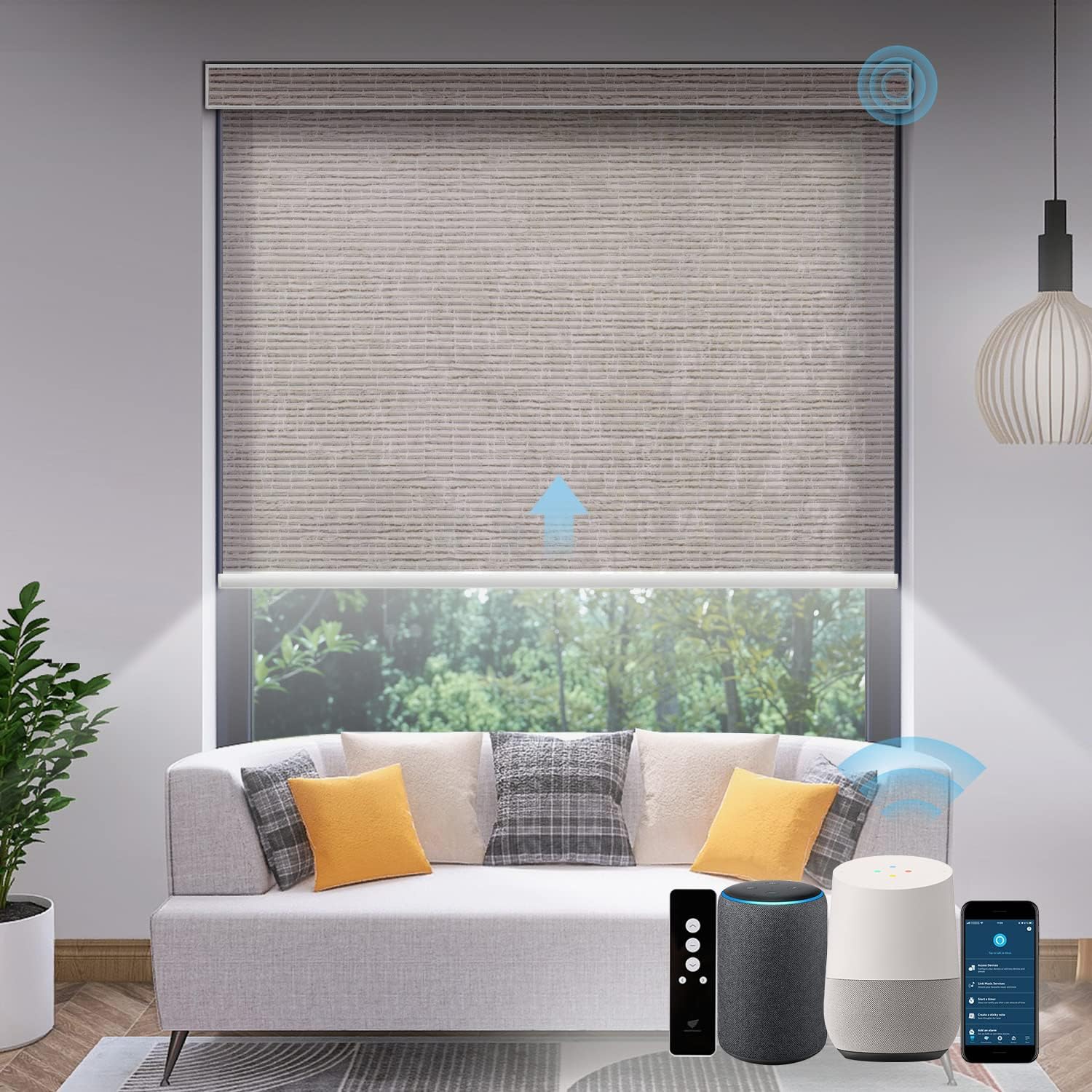 SmartWings Motorized Light Filtering Shades, Work with Matter Thread Homekit Z-Wave Alexa Google, 70% Blackout Shades Translucent, Cordless Window Shades with Remote, Rechargeable, Safari Cream
