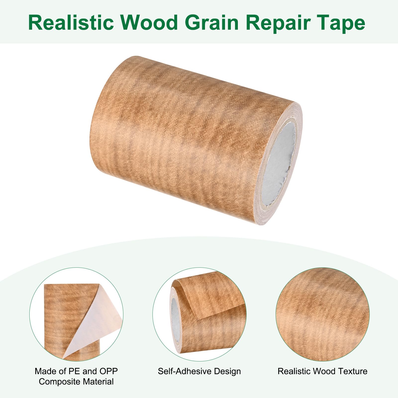 M METERXITY 2 Rouleaux De Ruban De Réparation À Grain De Bois, 3,15 Pouces X 15 Pieds Texturé Réaliste Autoadhésif Ruban Papier Contact Pour Meubles/Sols/Maison [Chestnut Maple]