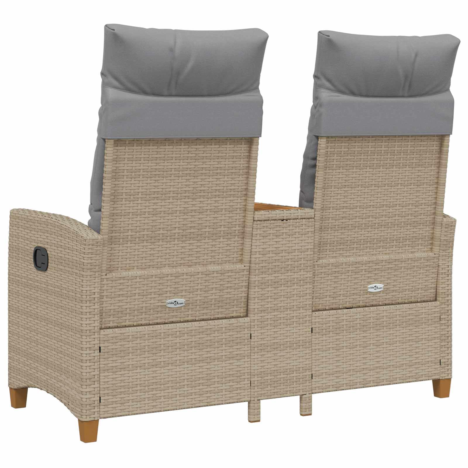 Liegebank mit Tisch Beige Hellgrau 126 x 65 x 112 cm Gartenbank Balkonbank Terrassenbank mit Verstellbarer Rückenlehne und integriertem Tisch für Entspannung im Outdoor-Bereich