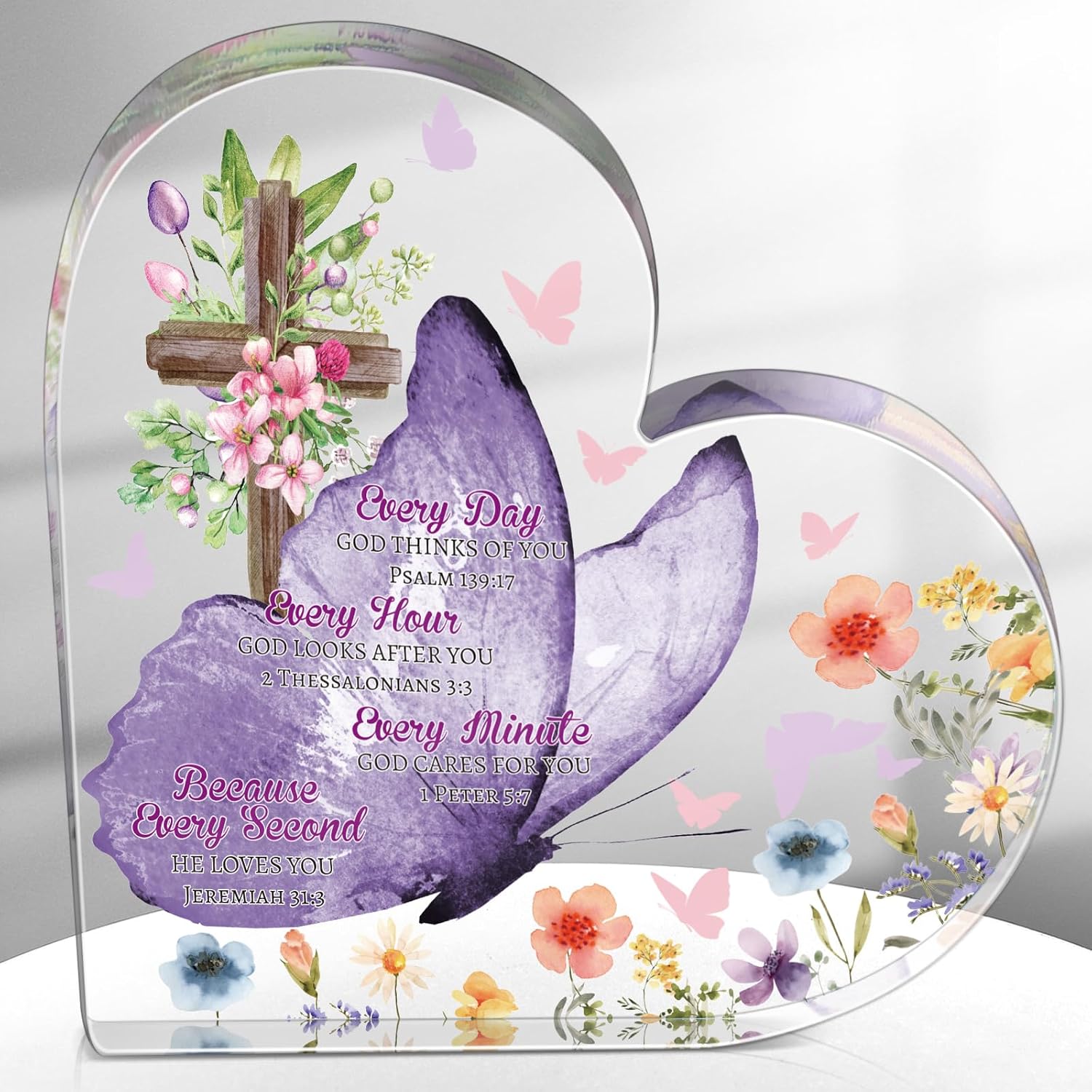 Gerrii Christian Gifts for Women Inspirational Religious Gift Bible Verse Desk Decor Spiritual Acrylic Plaque Decorative Sign Mom Gifts for Mother's Day Birthday Sister Friends(Butterfly and Cross)
