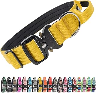 TSPRO Dog Collar Tactical Heavy Duty Dog Collar with Handle and Quick Release Metal Buckle, Durable, Thick and Adjustable, for Medium to Large Dogs, Yellow, Size L