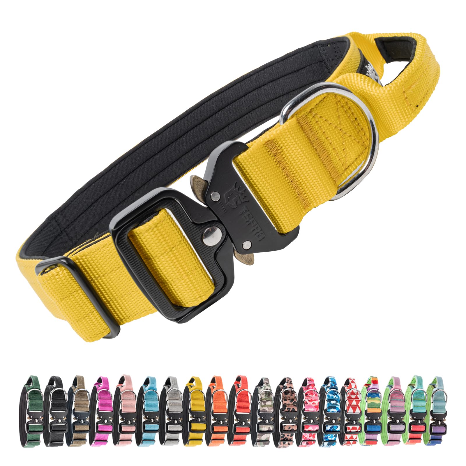 TSPRO Premium Collares para Perros, Ajustable de Collar Táctico Perro con Manija y Broche Metálica de Liberación Rápida Resistente para Perros Medianos a Grandes (Amarillo L) Global Recycled Standard Global Recycled Standard Global Recycled Standard