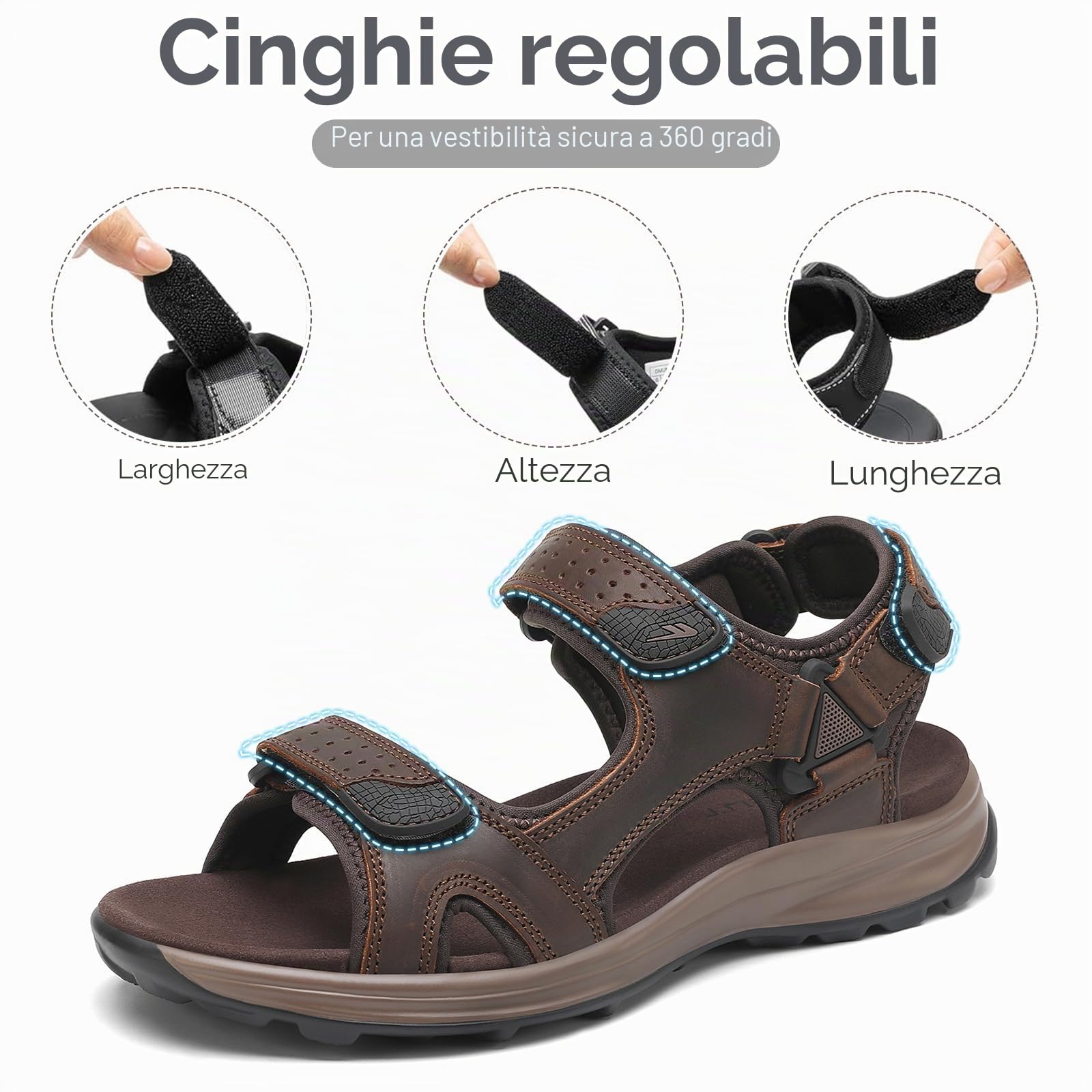 FLARUT Sandali da Uomo Scarpe da Trekking Estive Sport all'aperto in pelle Spiaggia Punta Aperta l'escursionismo Sportivi Casual(Marrone Scuro,44)