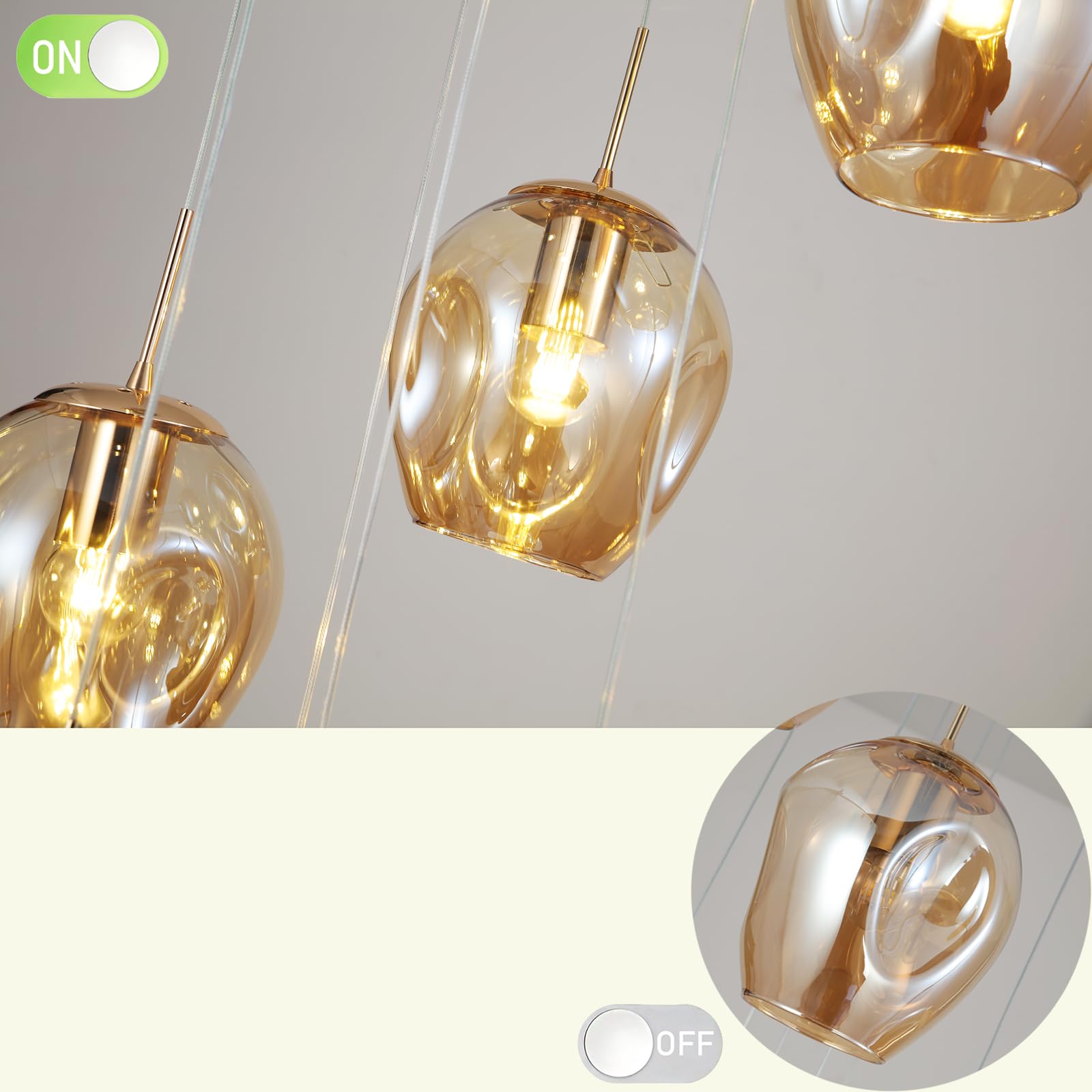 Pendelleuchte 10 Flammig Treppenhaus Glaskugeln Lampe Lang Decke Hängelampe,Längenverstellbare Hängeleuchte Kugelleuchte,Kugel Glas Hängend Deckenleuchte für Galerie,Treppenspirale,Flur