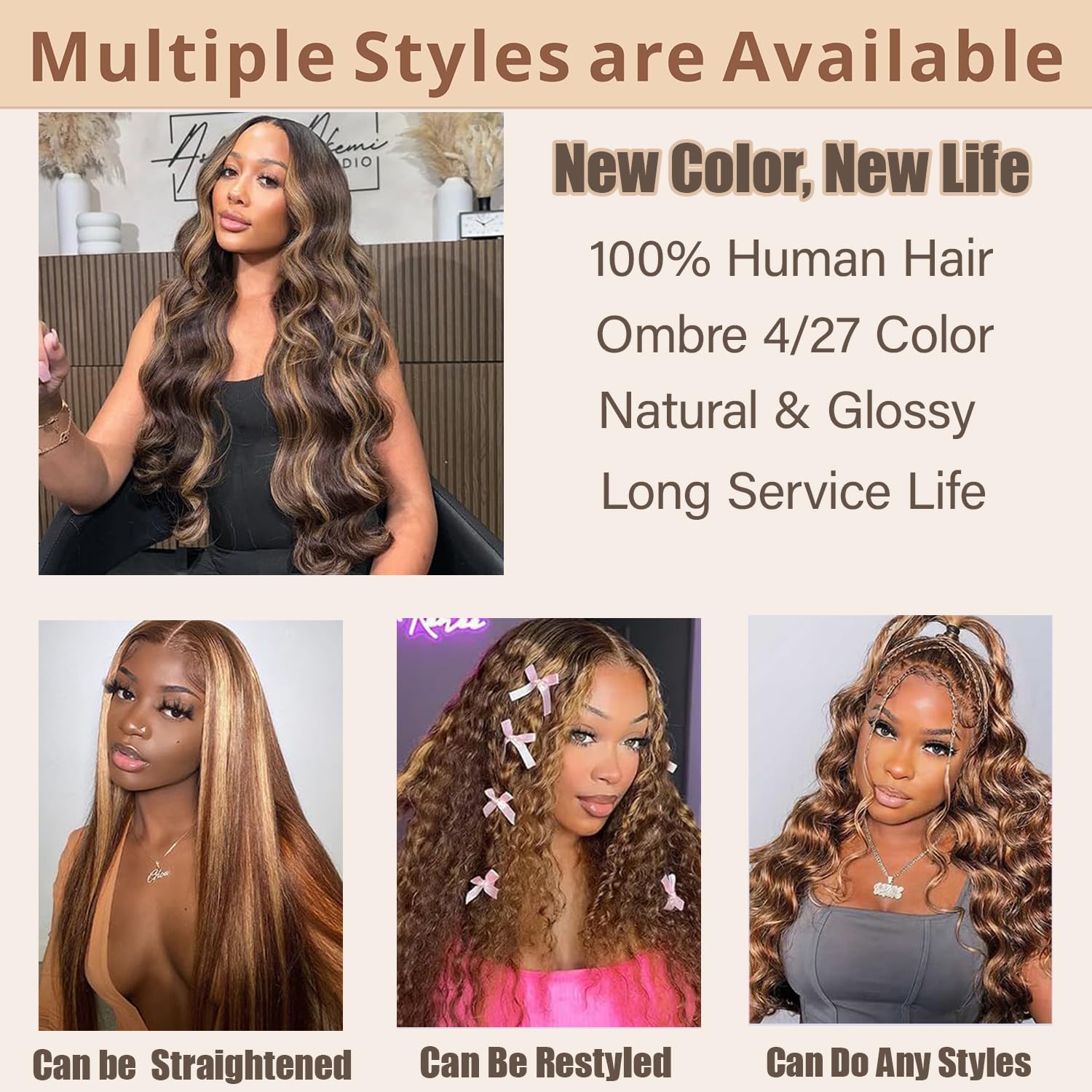 Body Wave Half Wig Human Hair 200% Density 3 In 1 Wear and Go Glueless Wigs Human Hair Seamless Flip Over Wig Drawstring Headband Wig Human Hair Beginner Friendly 26 Inch #4/27