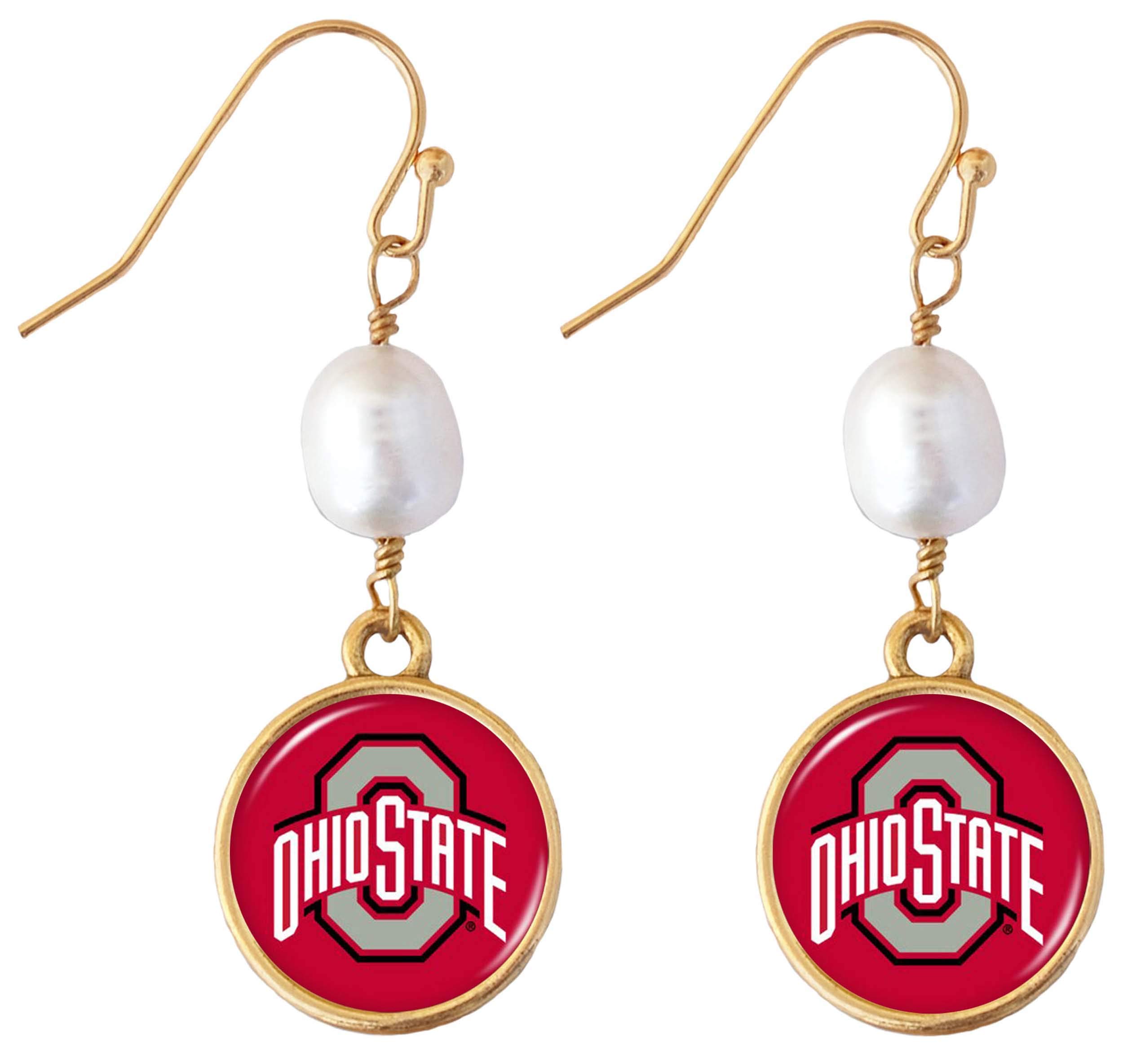 Ohio State Buckeyes Diana Gold and Pearl Dangle Earrings Jewelry Gift OSU