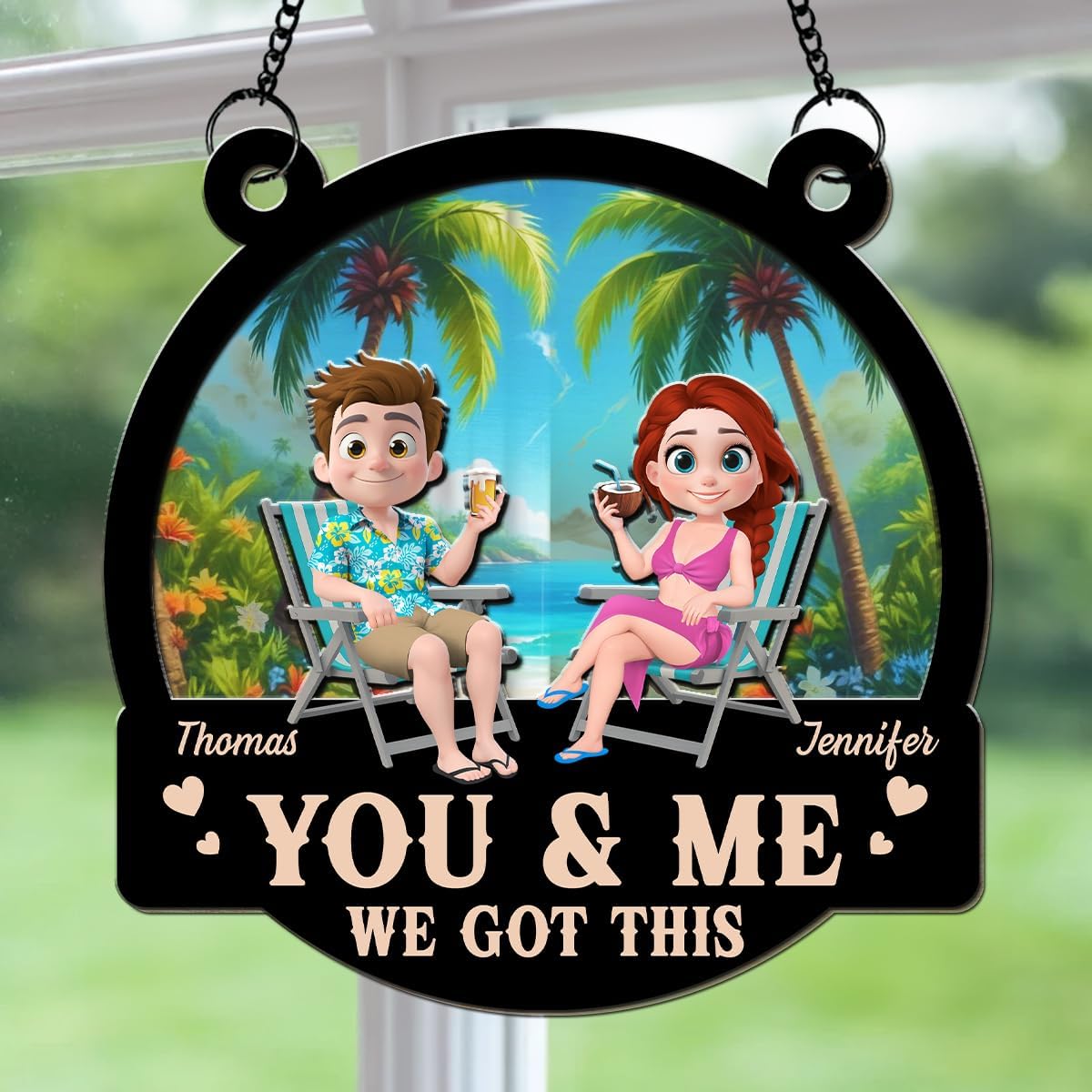 You & Me We Got This Summer Theme Personalized Suncatcher for Wife Husband, Couple Suncatcher Gifts for Anniversary Birthday Unique Home Decor for Spouse Newly Wed Couple