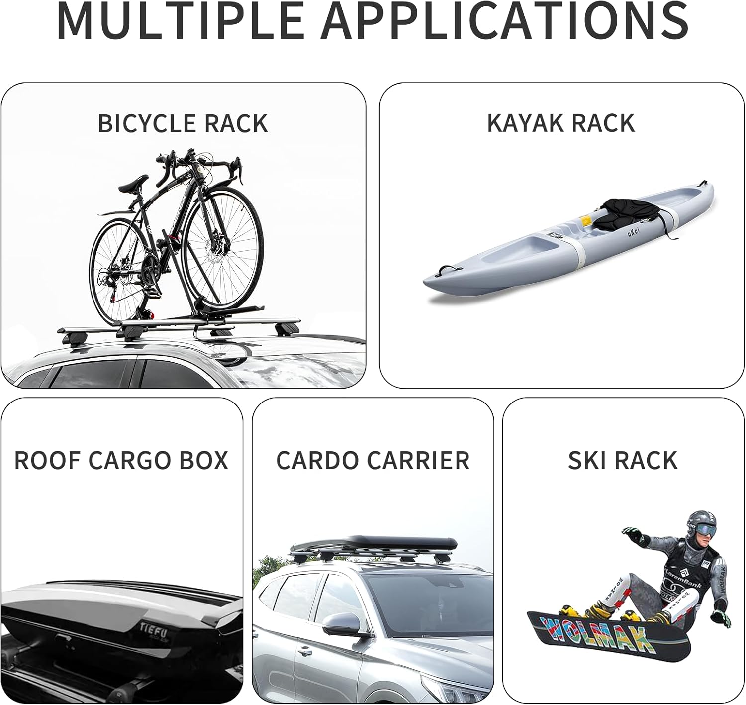 universal roof rack thick aluminum cross bars,adjustable lockable roof rack compatible for vehicle without side rails?255 lbs load capacity,silver 51" silver 51"