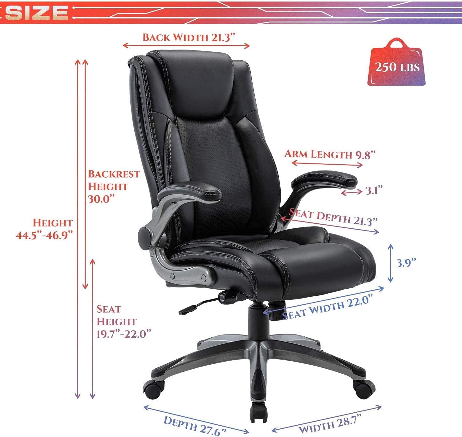STARSPACE Office Chair with Flip-up Arms, High-Back Executive Computer Desk Task Swivel Chair Bonded Leather with Adjustable Height and Built-in Lumbar Support: Office Products