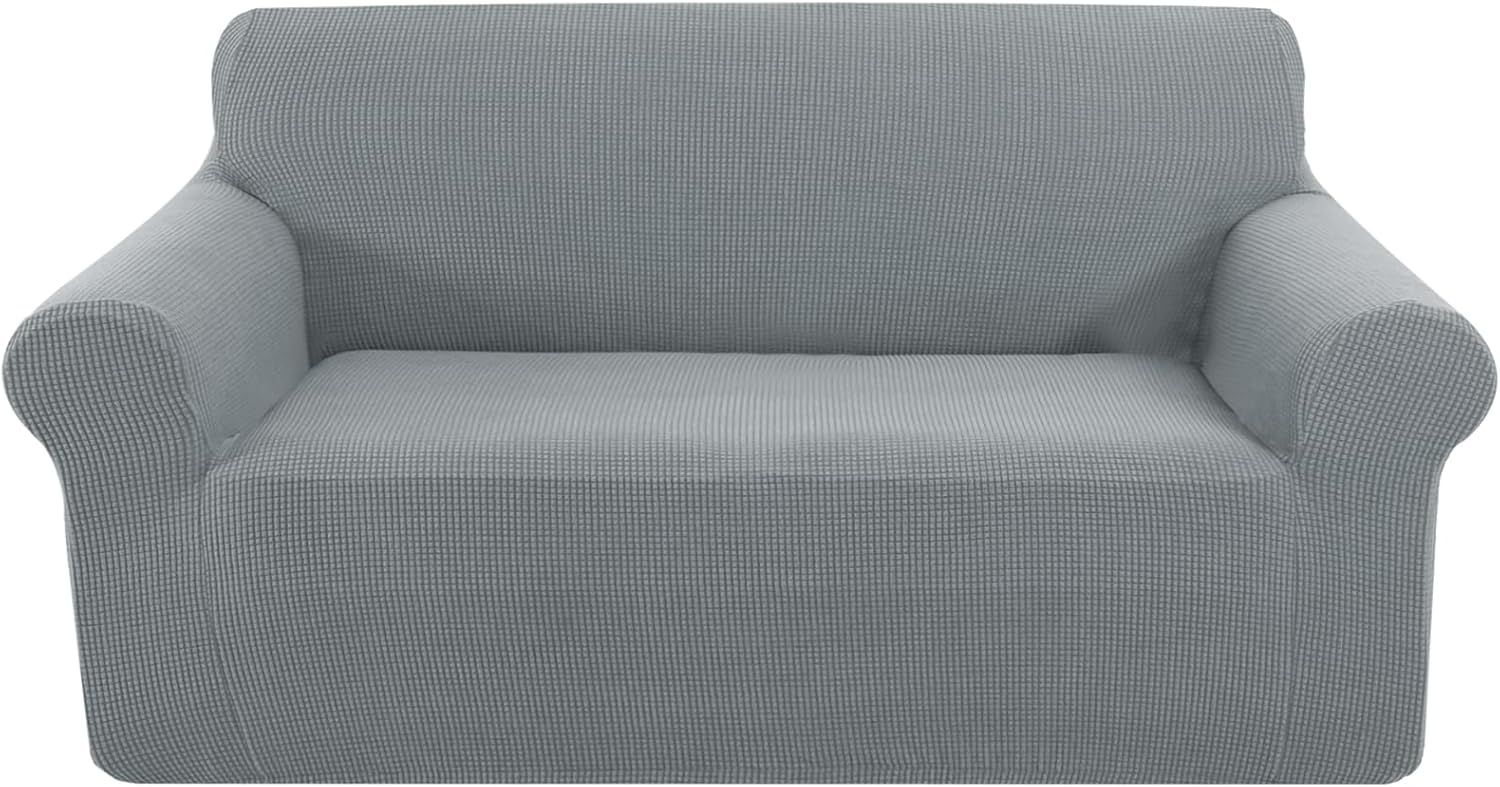 U-NICE HOME Oversized Stretch Loveseat Couch Cover Sofa Covers Washable Sofa Slipcover Furniture Protector for 2 Cushion Couch Sofa Pet Friendly, Grey