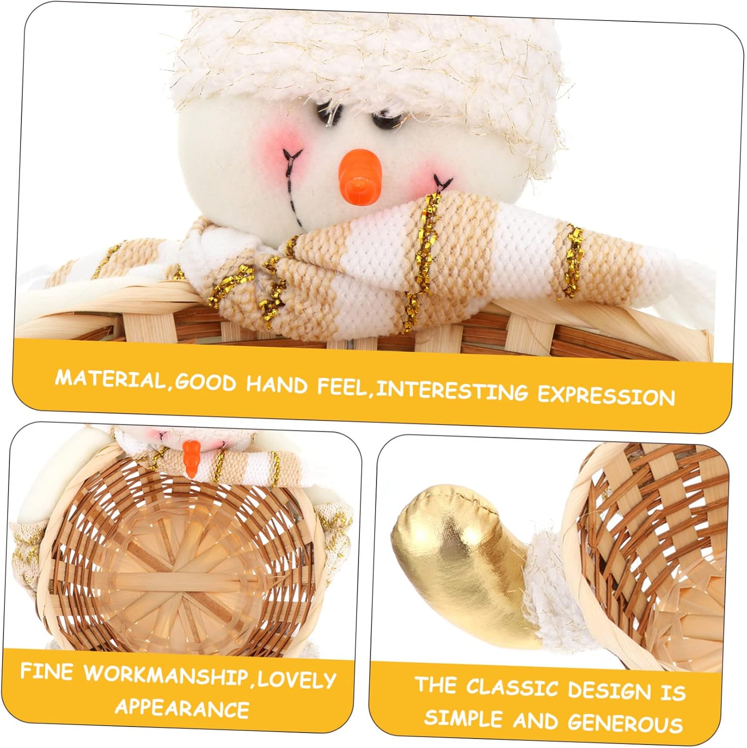 Christmas Snowman Candy Basket Xmas Bamboo Storage for Cookies