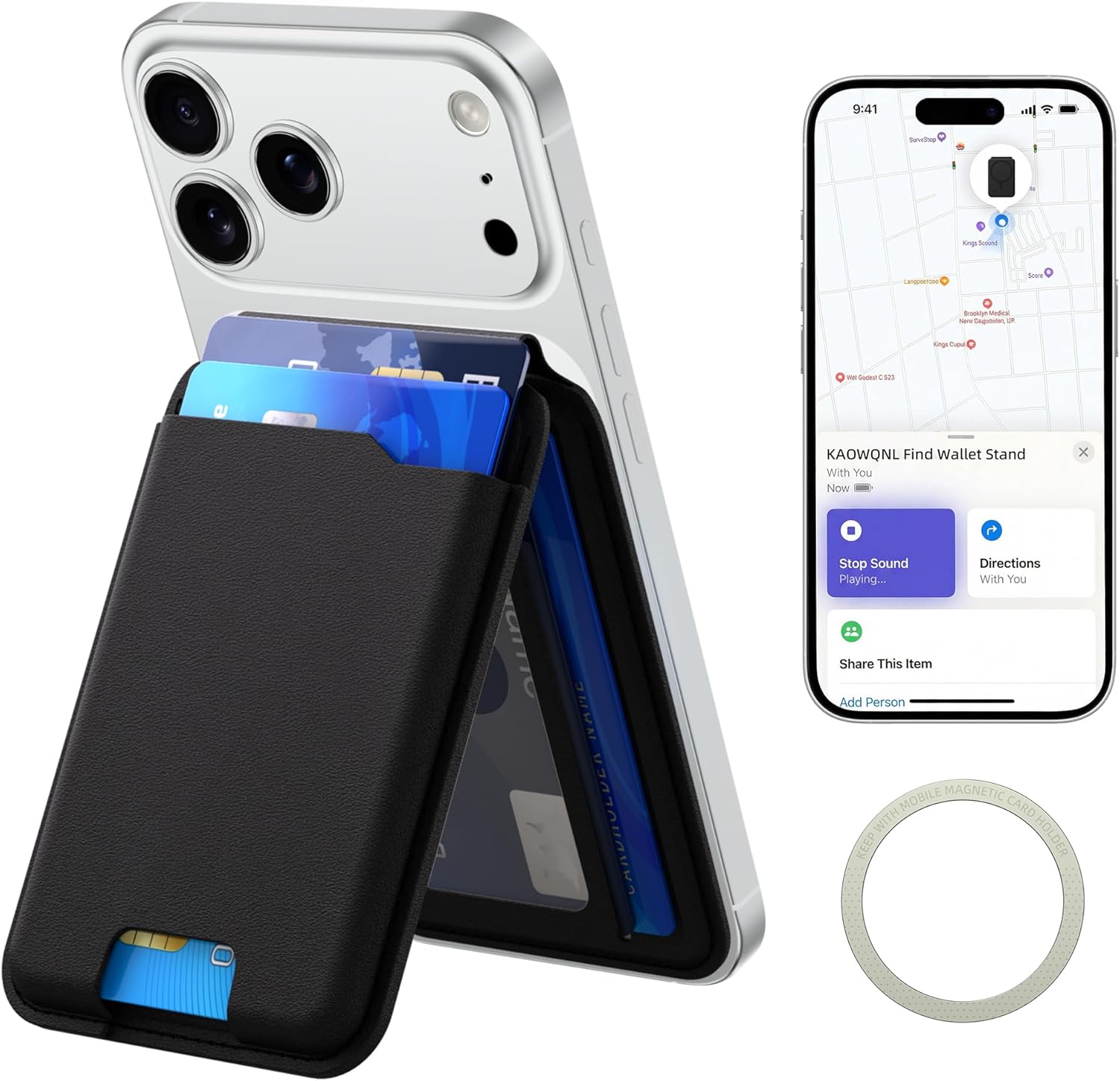 for MagSafe Wallet with Apple Find My,Strongest Magnetic 9 Cards Holder& Includes Magnetic Plate for All iPhones, Adjustable Stand, RFID Blocking for iPhone 17/16/15/14/13/12 Series (black)