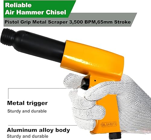 Miniatura 4 de Kit de martillo neumático, con cincel de aire de 5 piezas, herramienta de martillos neumáticos con reducción de vibración para trabajos metálicos,