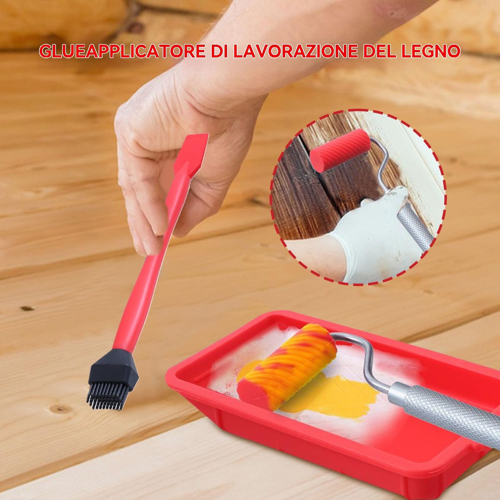 Leim-Applikator für die Holzbearbeitung – Rolle mit Leimschale, wiederverwendbares tragbares Werkzeug, Pinsel und Spachtel enthalten | für Möbelhandwerk, Hobby, Zimmermöbel