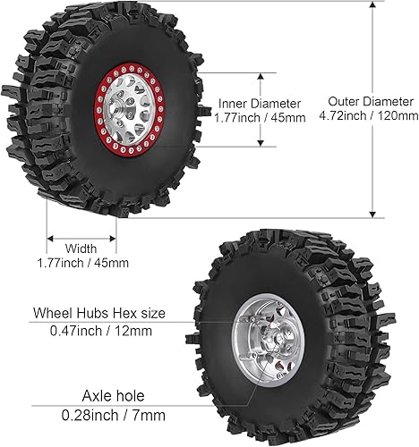 Miniatura 2 de HobbyPark Goma blanda 110 RC Crawler 1.9 - Neumáticos de 4.7 pulgadas, 4.724 in y 1.9 Beadlocks Juego de ruedas para Scale RC4WD Axial SCX10 TRX4