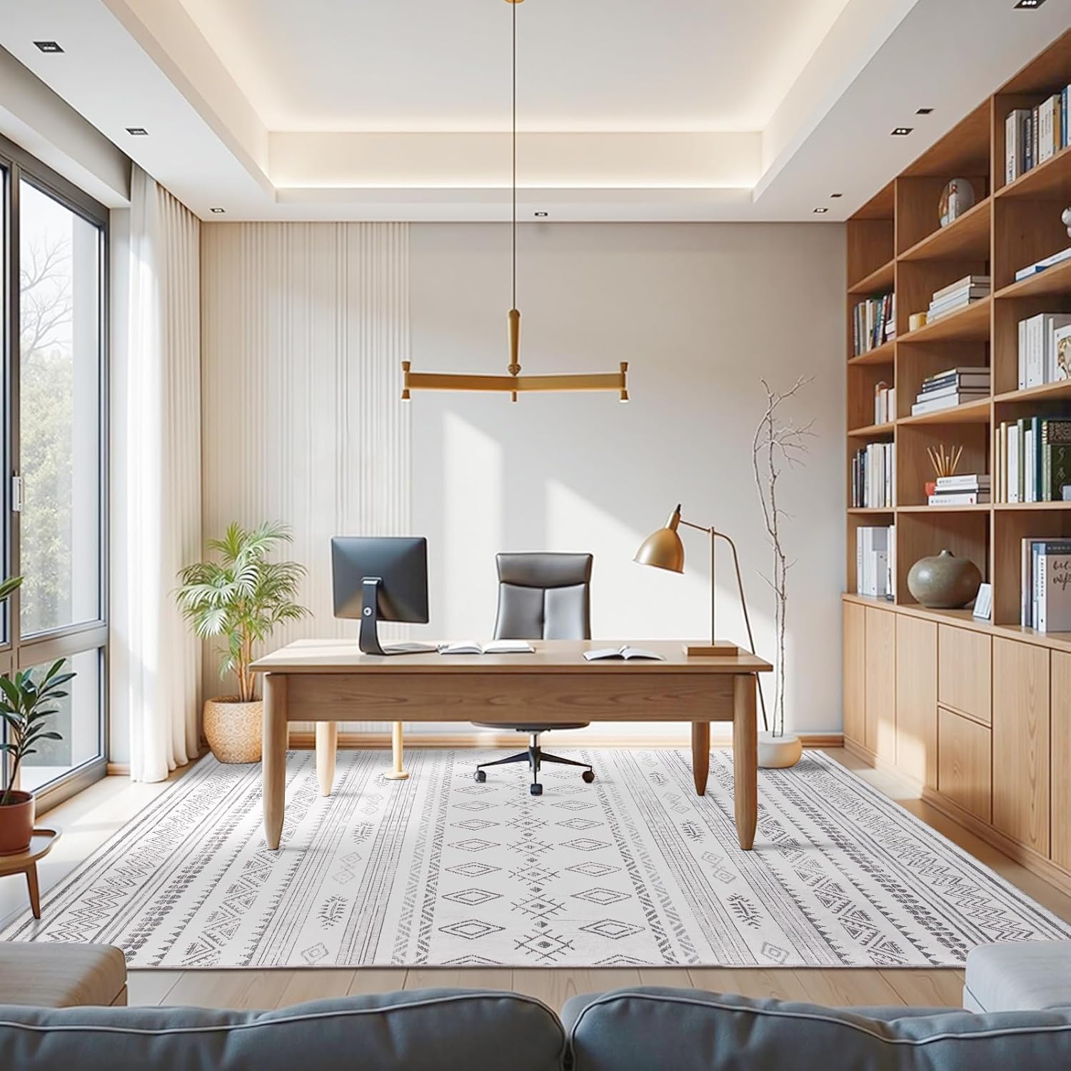 Terrug Boho Area Rug for Living Room, Grey 5x7 Washable Rugs with Non Slip Backing for Bedroom, Soft Geomtric Stain Resistant Moroccan Carpet for Dining Room Floor Decor - Image 4