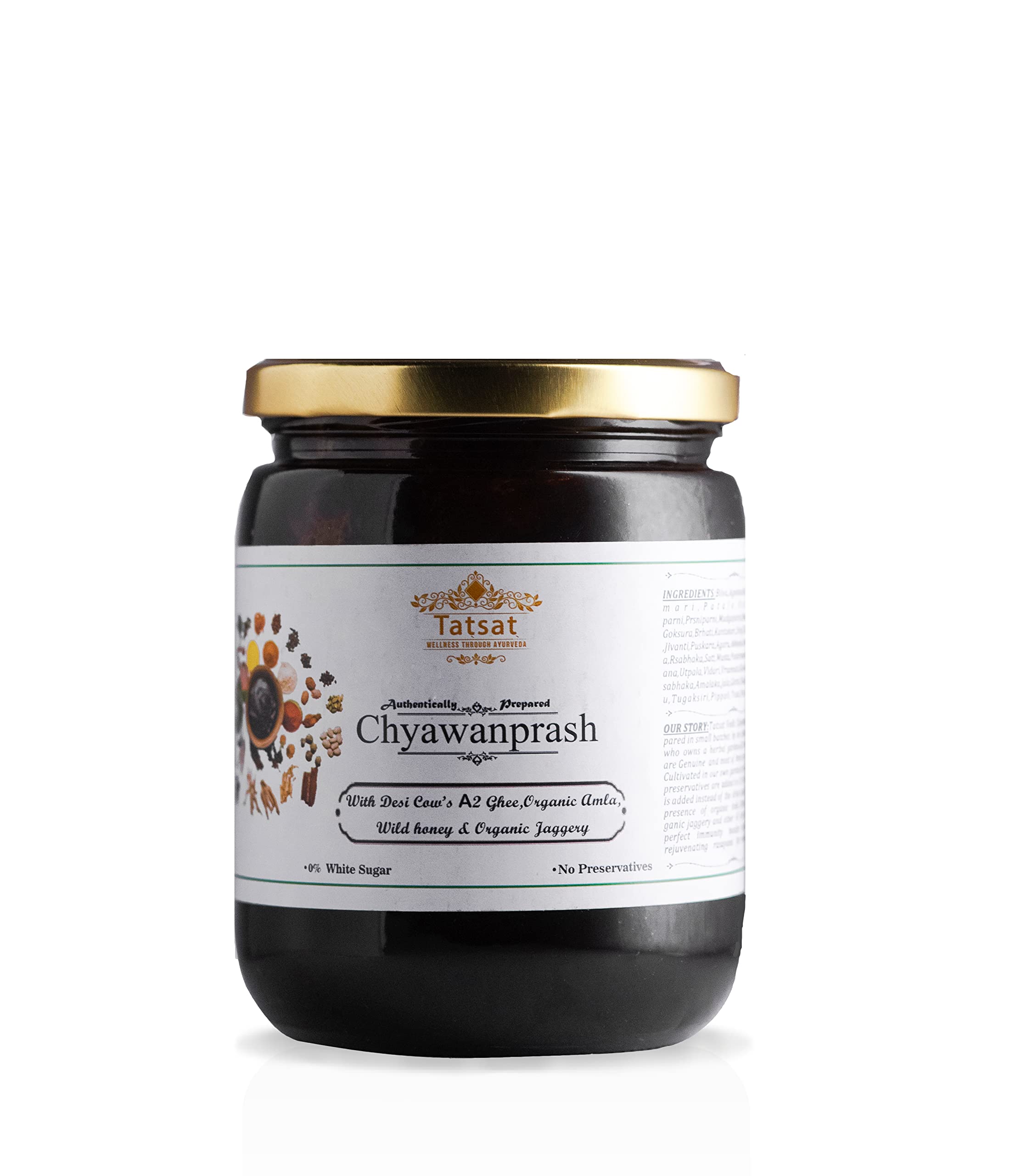 TATSAT - WELLNESS THROUGH AYURVEDA Vedic Chyawanaprash With A2 Cow'S Ghee,Wild Honey, Organic Wild Amla, Jaggery And Other Genuine 45 Herbs -600Gm|Free From White Sugar Immunity Booster |-image-46