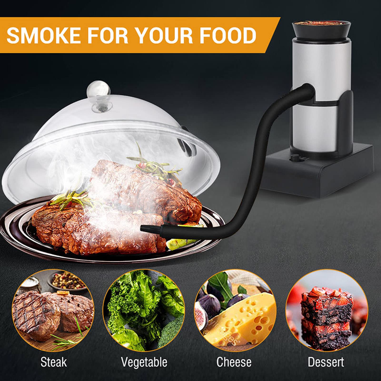 Affumicatore Portatile Portatile, Infusore per Alimenti, Pistola Affumicatrice per Pesce, Frutti di Mare, Cocktail, Noci, con 2 Marce, 2 Batterie AA, per Domestic