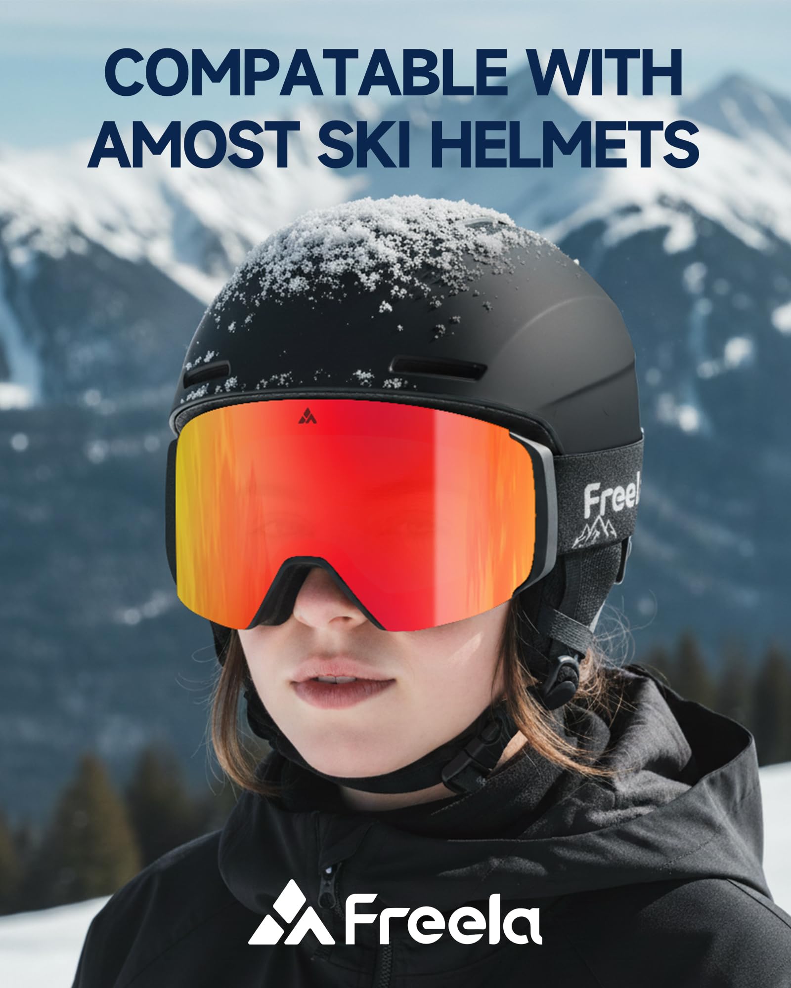 Freela Skibrille, rahmenlos, magnetisch, OTG, austauschbare Gläser, UV400-Schutz, Anti-Beschlag, für Erwachsene, Herren, Damen