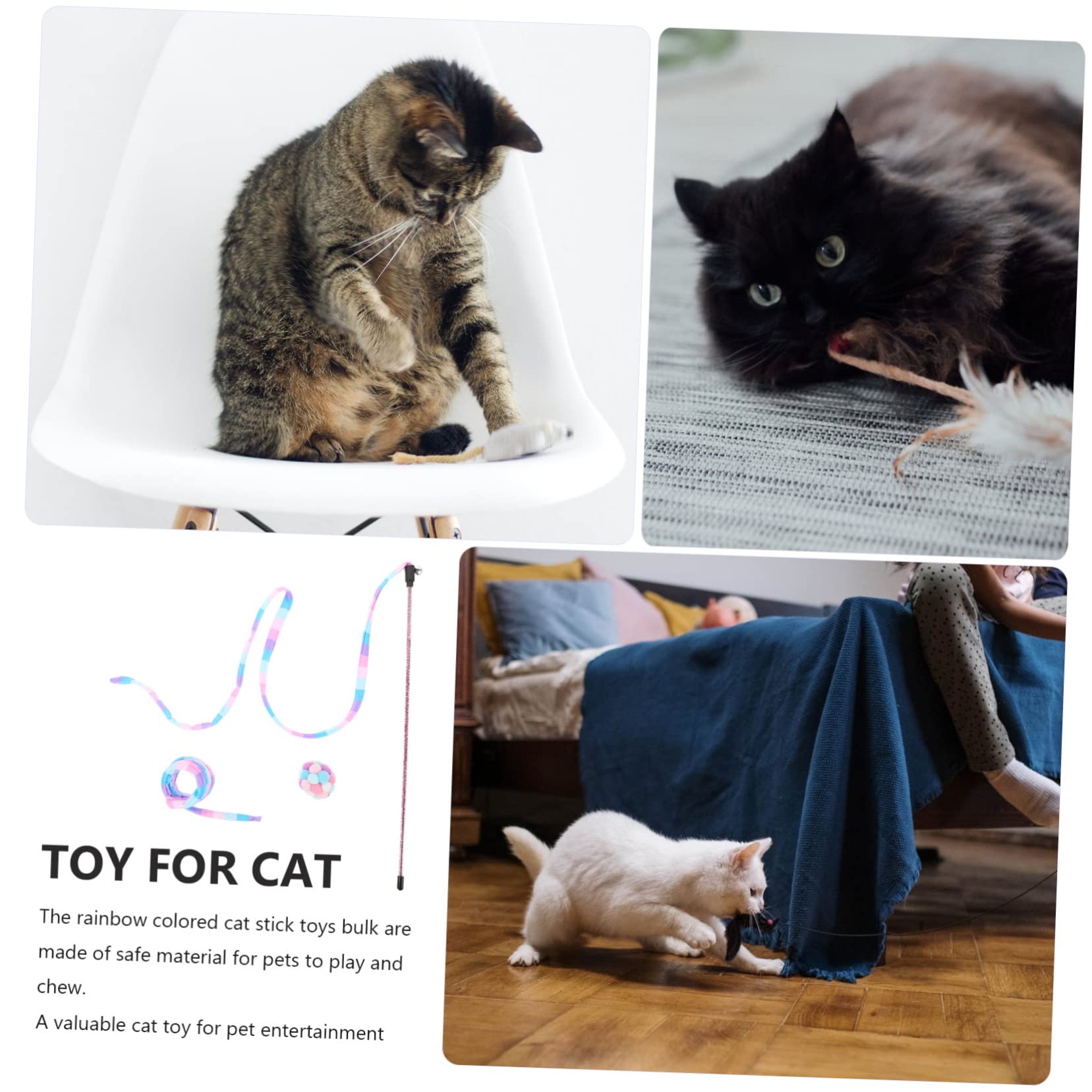 POPETPOP 5sätze Cat Teaser Spielzeug Mit Federn Bunten Anhängern Und Stäben Interaktive Katzenangel Für Gesunde Und Kätzchen Für Indoor-Spiel