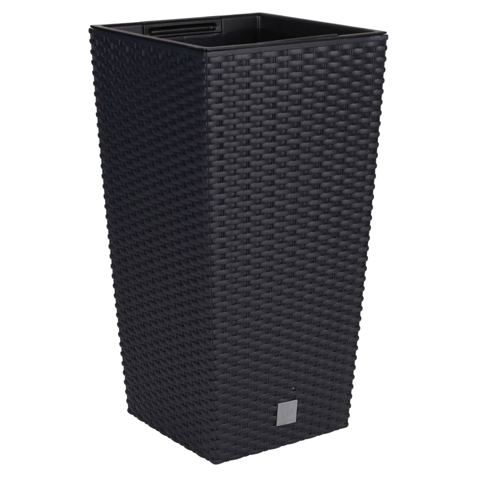 URBNLIVING Rattan Design 33cm Tall Plant Pot Garden Planters (1, Black Square)