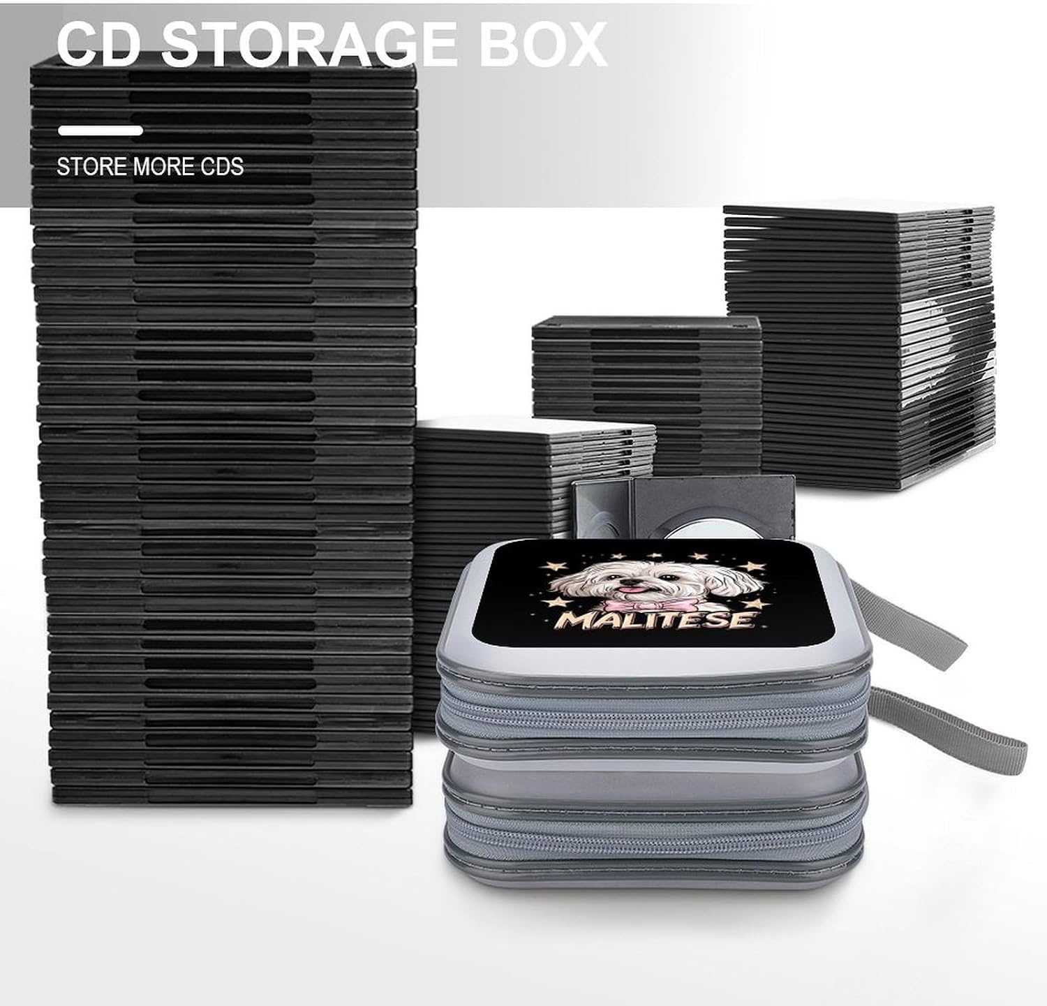 Cute Maltese Dog CD Case Portable DVD Storage Box CD Wallet Holder Binder Organizer for Car Home