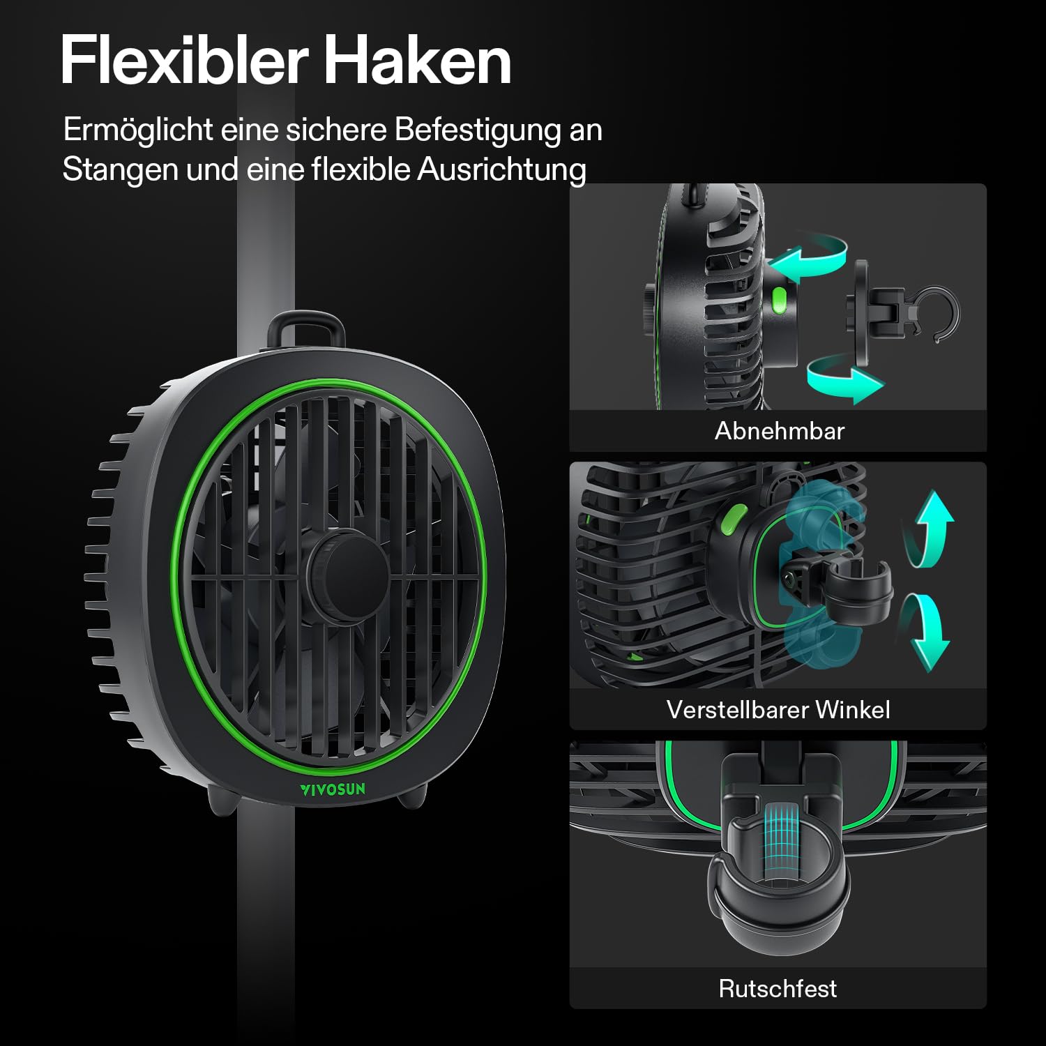 VIVOSUN AeroWave D4 10cm Grow Ventilator Clip Ventilator Grow mit Haken, 3 Geschwindigkeiten, Starker & Leiser Luftstrom, Luftstromwinkel Einstellbar für Hydrokultur, Zirkulation, Kühlung, 1 Pack