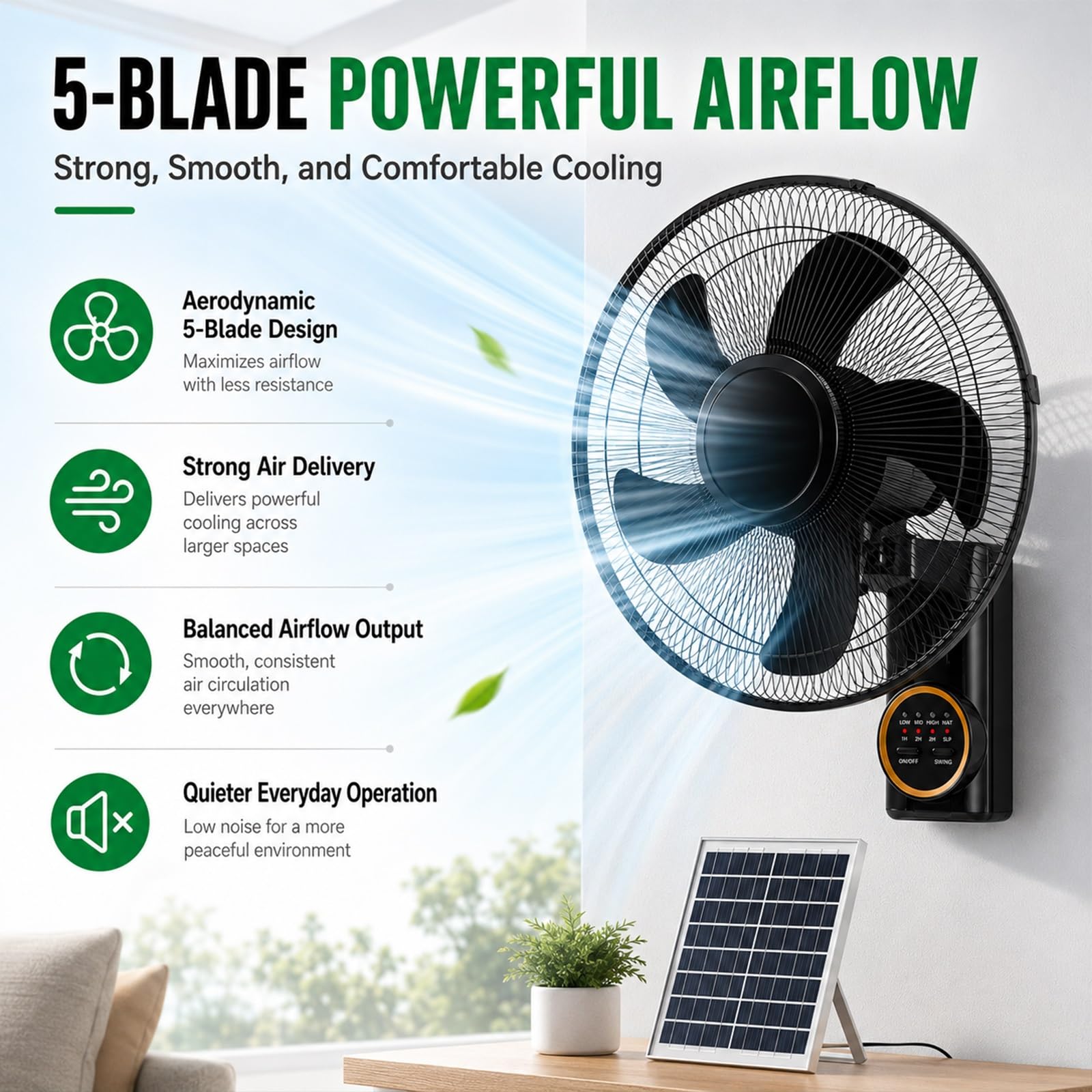 Ventilatore a Parete ad Energia Solare da 40 cm con Pannello Solare da 20 W