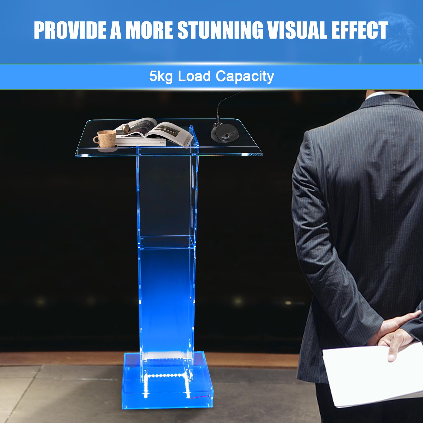 Podio Acrilico Trasparente Con LED | Leggio Moderno | Per Conferenze E Eventi