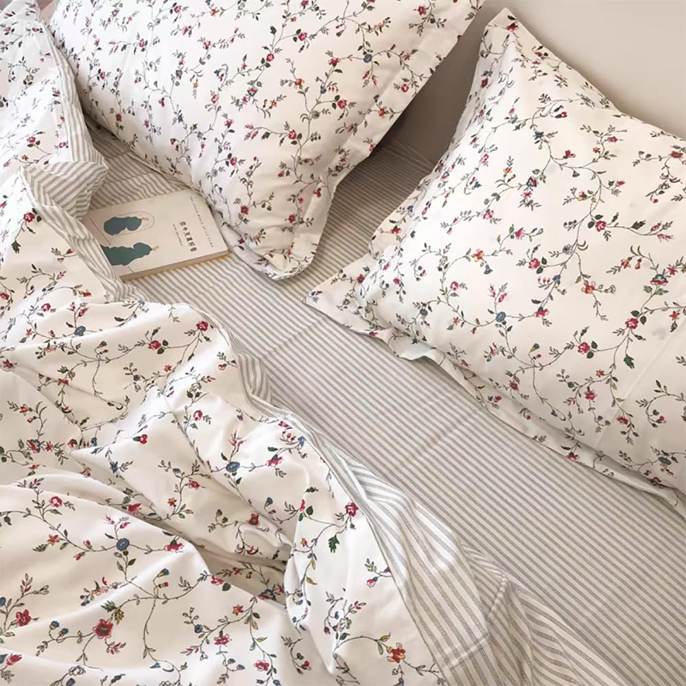 Covebett Bettwäsche Blümchen Blumenmuster Botanisch Bettwäsche Set Aesthetic Blumenwiese Pflanzenmuster Bettbezug mit Reißverschluss und Kissenbezug