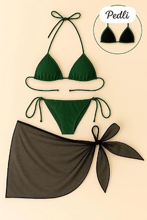 Genel Siyah Pareolu Yandan ve Boyundan Ba lamal  3l  Bikini Tak m , Standart, P508094S4448, Ye il, Kad n