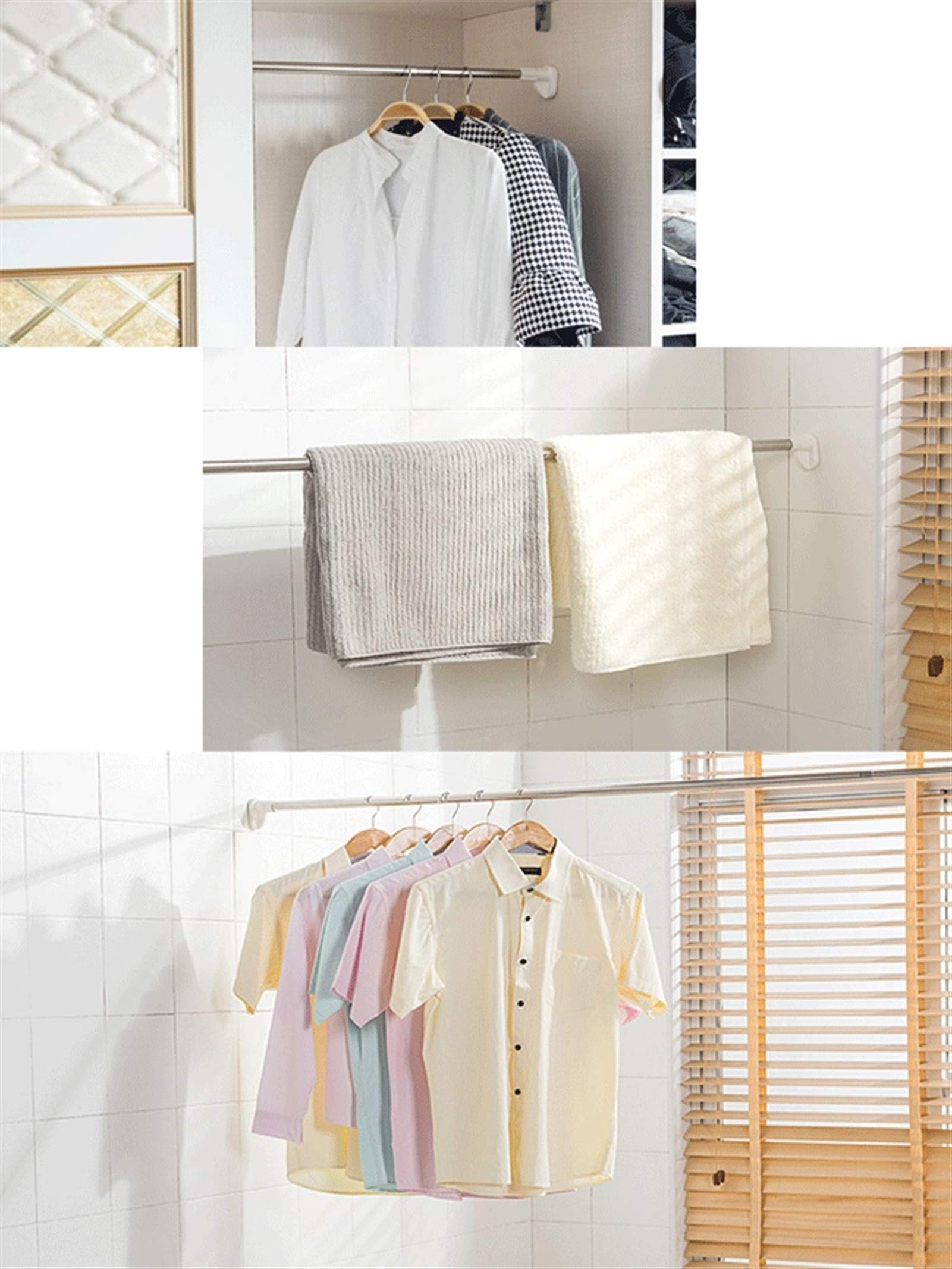 Tringle à Rideau de Douche Tringle télescopique à Perforation Libre, Tringle à Rideau, Tringle à vêtements, Manchon de Tringle, étendoir, Tringle à vêtements de Balcon, Acier Inoxydable, bât