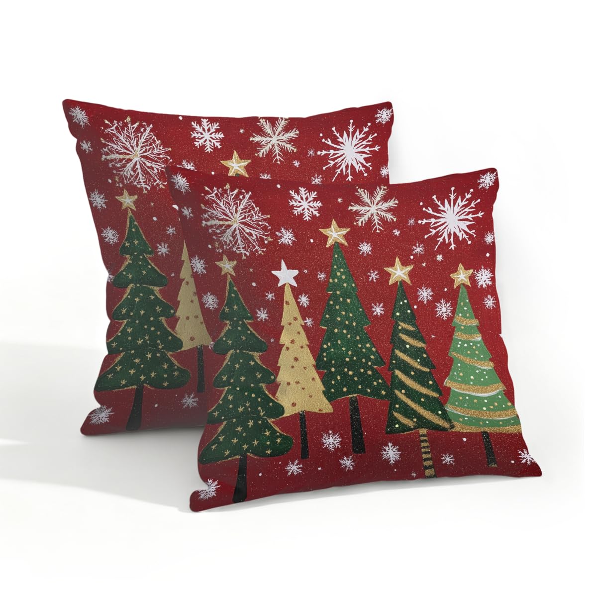 Outdoor Pillow Covers Waterproof Pillowcases 18x18IN Set of 2 Christmas Tree Stars On Red Decorative Throw Cushion Case for Couch Sofa Garden Patio Furniture