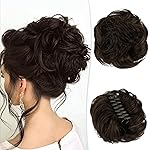 RUWISS Claw Clip Messy Bun Hair Piece Real Human Hair Buns Wavy Curly Chignon Hair Bun Extensions Hair Buns Claw Clip Tousled Updo Ponytail Hairpieces for WomenDark brown